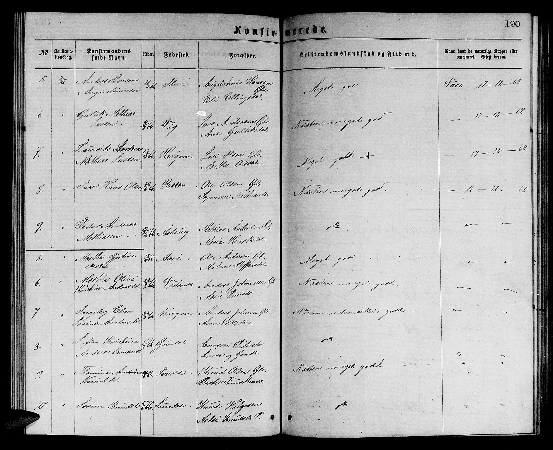 Ministerialprotokoller, klokkerbøker og fødselsregistre - Møre og Romsdal, SAT/A-1454/501/L0016: Parish register (copy) no. 501C02, 1868-1884, p. 190
