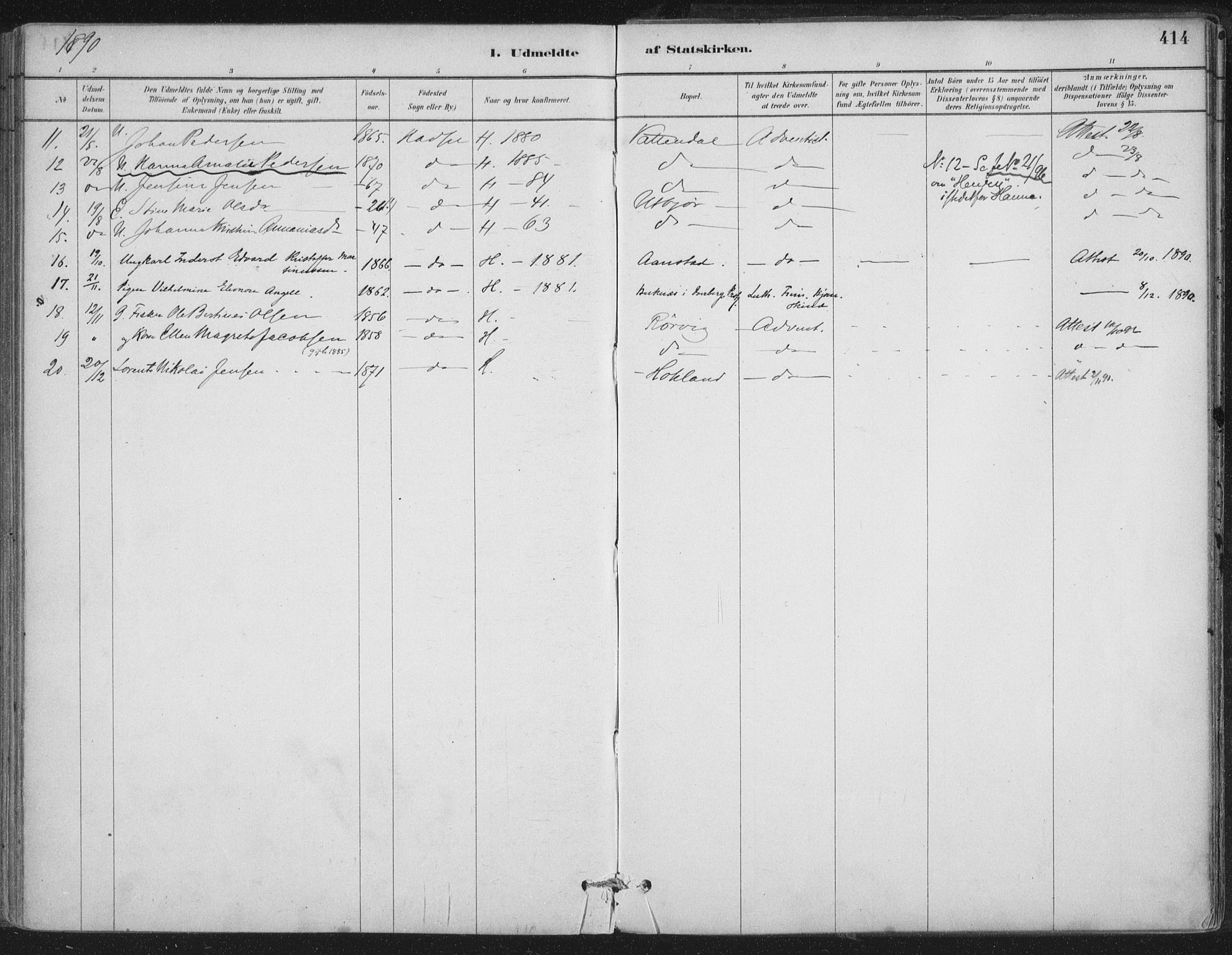 Ministerialprotokoller, klokkerbøker og fødselsregistre - Nordland, SAT/A-1459/888/L1244: Parish register (official) no. 888A10, 1880-1890, p. 414