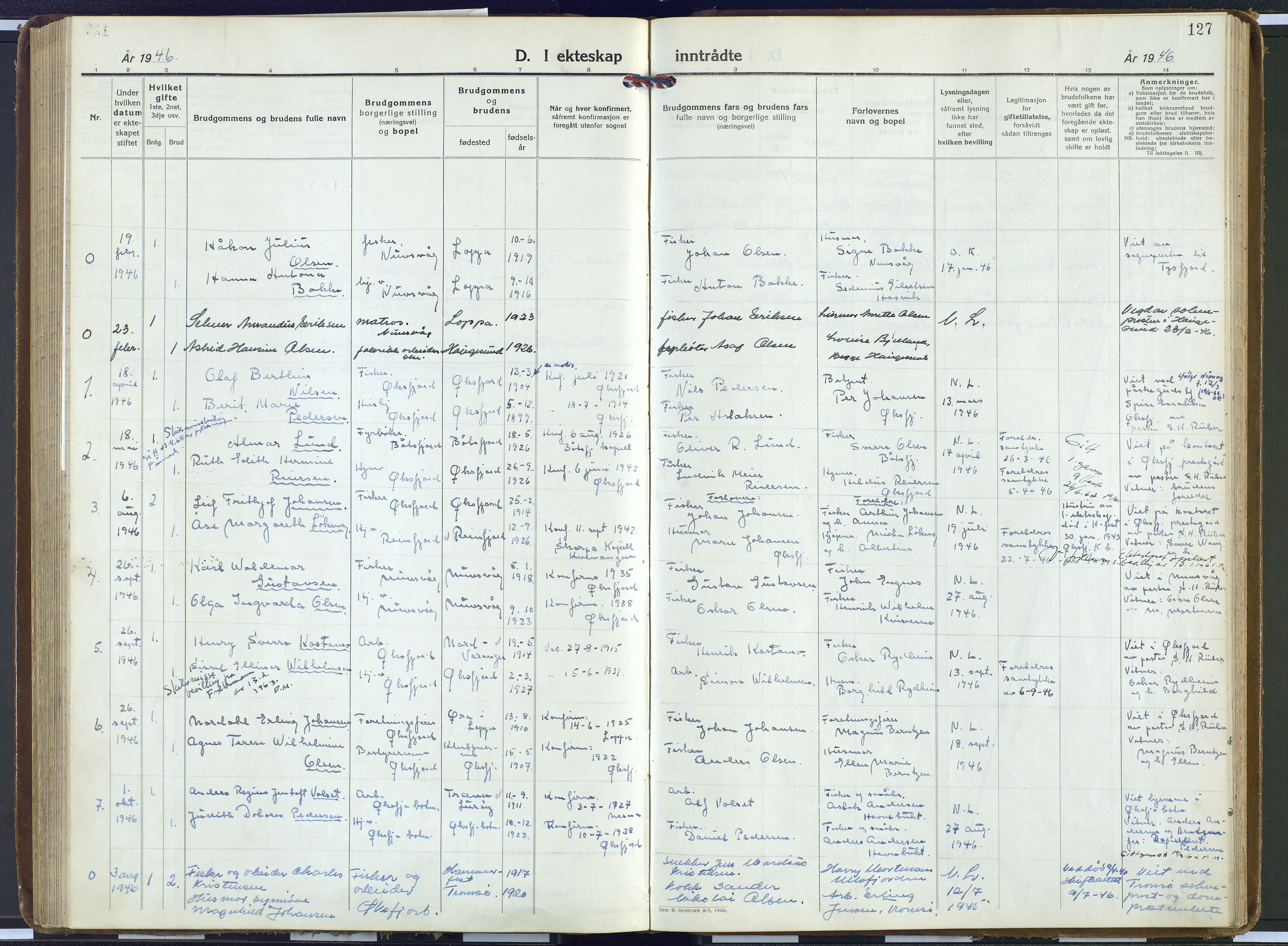 Loppa sokneprestkontor, AV/SATØ-S-1339/H/Ha/L0016kirke: Parish register (official) no. 16, 1942-1952, p. 127