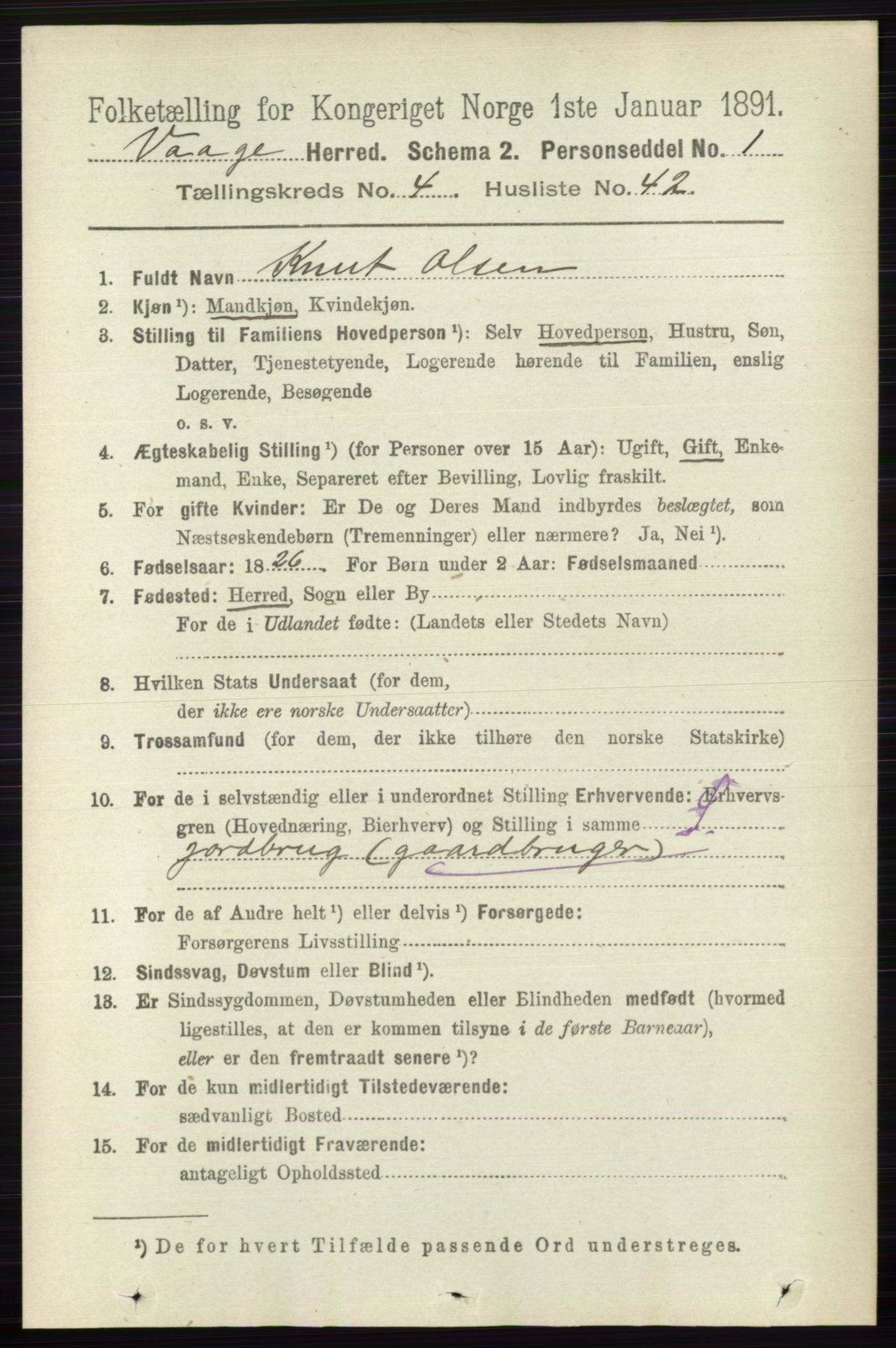 RA, 1891 census for 0515 Vågå, 1891, p. 2967