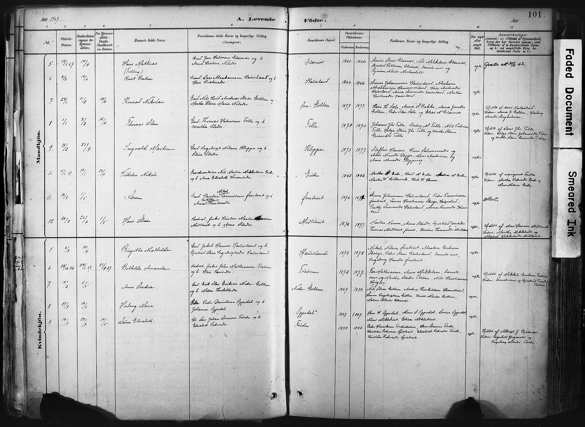 Sund sokneprestembete, AV/SAB-A-99930: Parish register (official) no. B 1, 1882-1907, p. 101