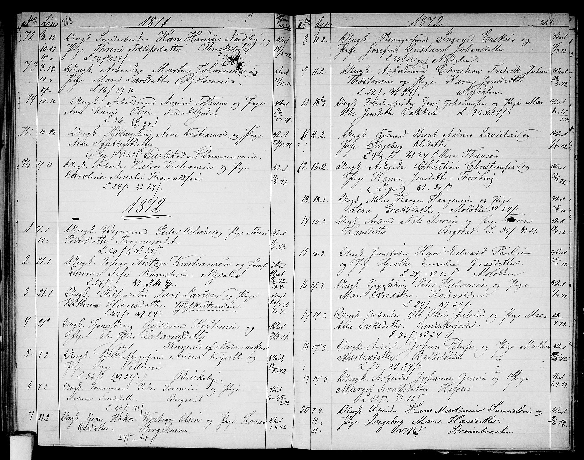 Vestre Aker prestekontor Kirkebøker, SAO/A-10025/G/Ga/L0002: Parish register (copy) no. I 2, 1871-1879, p. 213-214