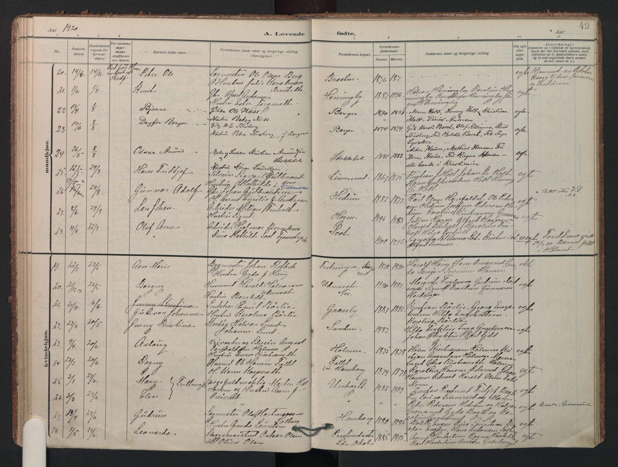 Aurskog prestekontor Kirkebøker, SAO/A-10304a/F/Fa/L0014: Parish register (official) no. I 14, 1911-1926, p. 49