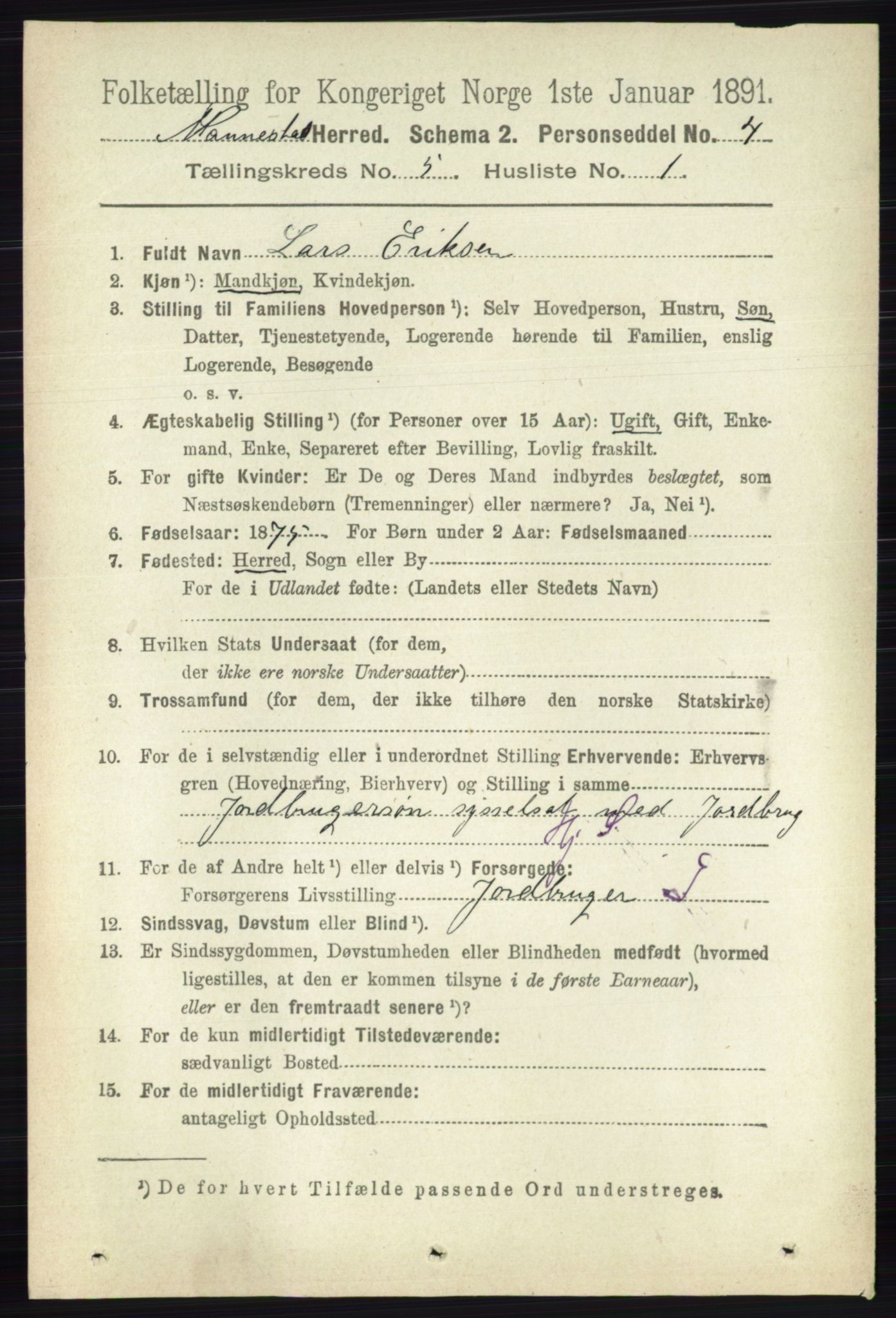 RA, 1891 census for 0238 Nannestad, 1891, p. 2604