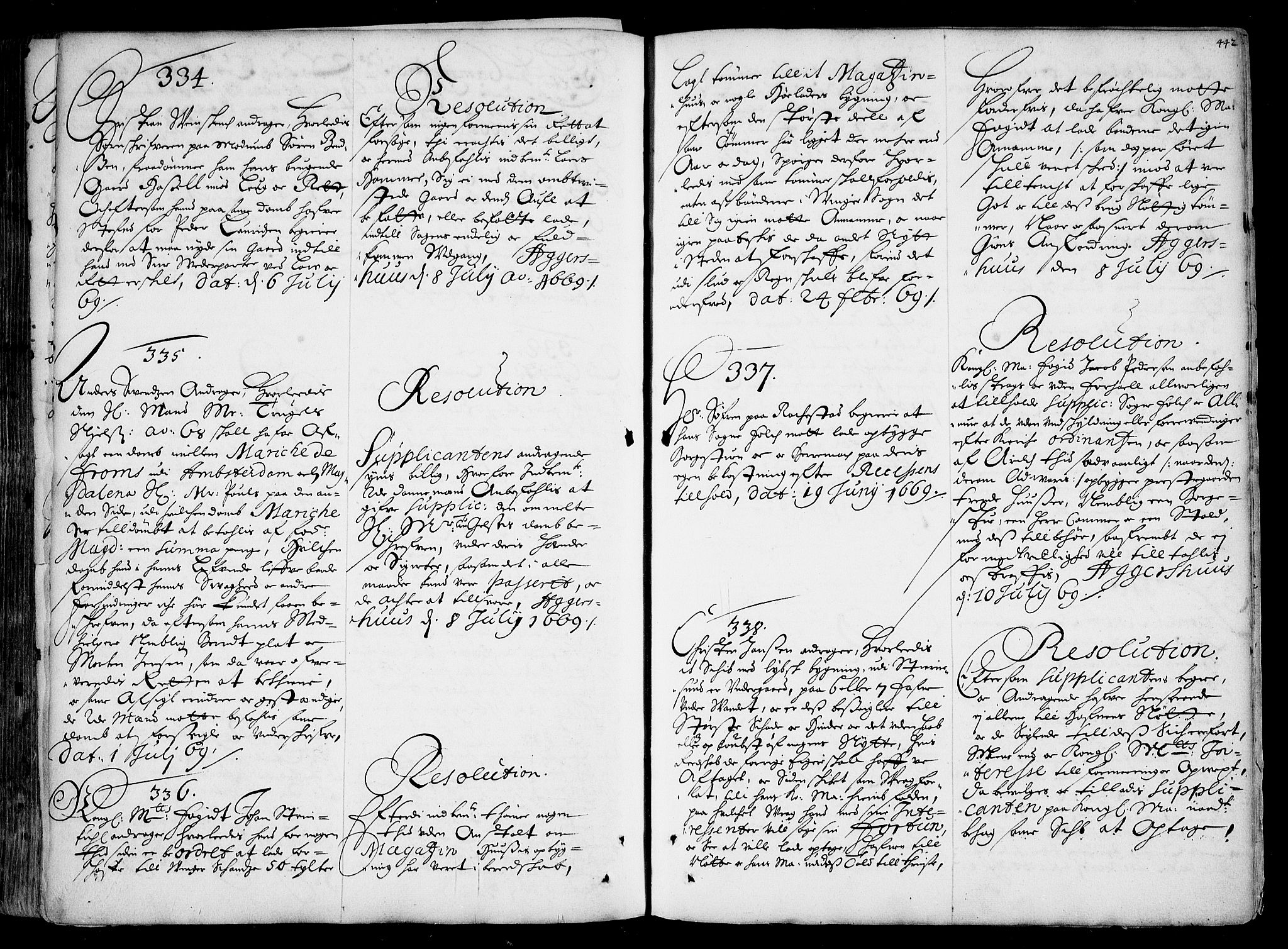 Stattholderembetet 1572-1771, AV/RA-EA-2870/Ad/L0001: Supplikasjons- og resolusjonsprotokoll, 1662-1669, p. 441b-442a