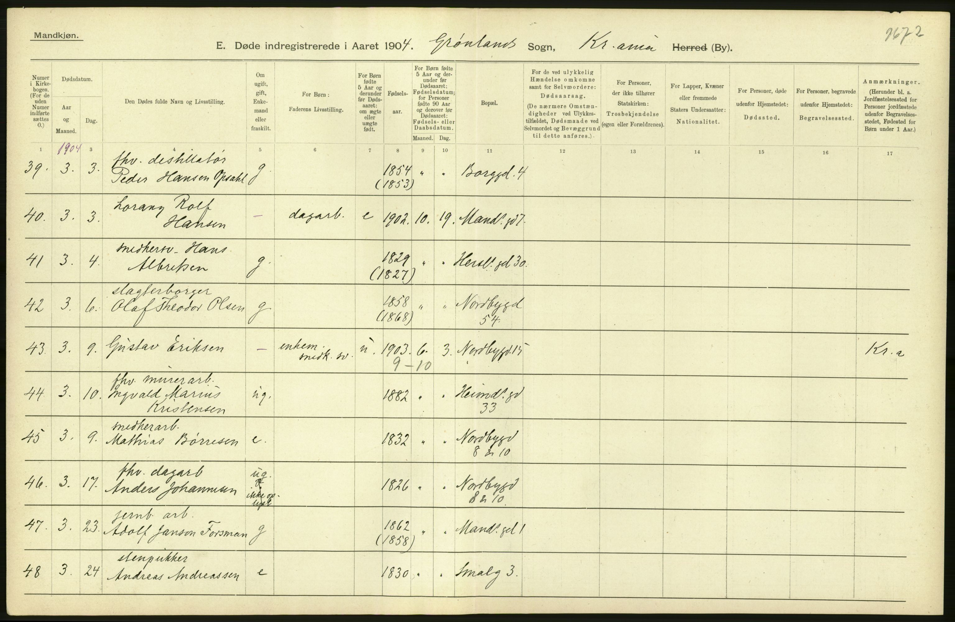 Statistisk sentralbyrå, Sosiodemografiske emner, Befolkning, AV/RA-S-2228/D/Df/Dfa/Dfab/L0004: Kristiania: Gifte, døde, 1904, p. 660