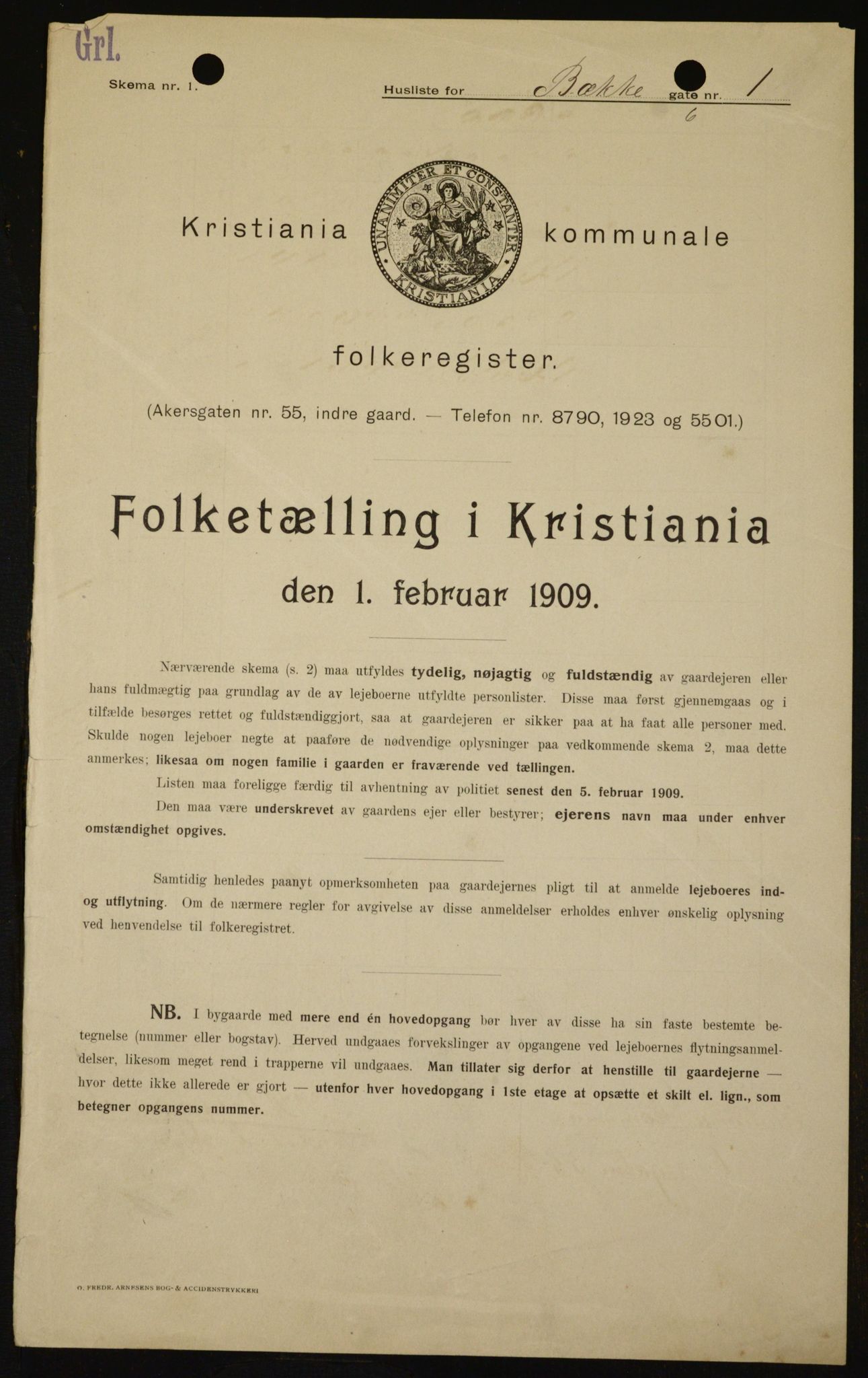 OBA, Municipal Census 1909 for Kristiania, 1909, p. 106509