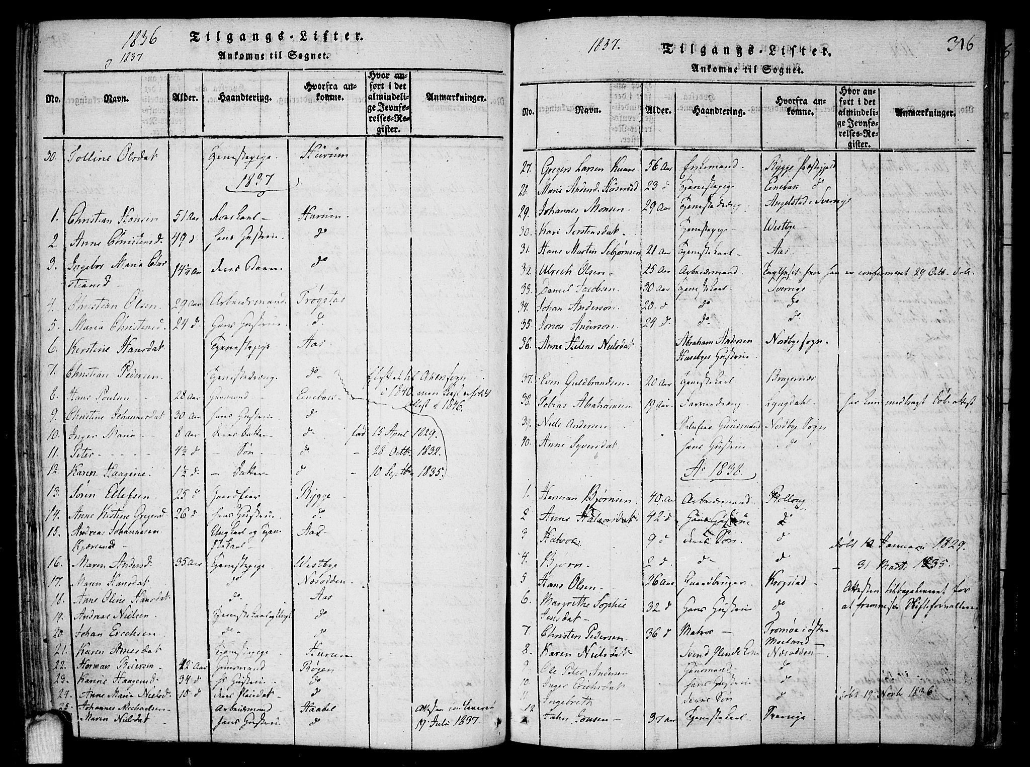 Drøbak prestekontor Kirkebøker, SAO/A-10142a/F/Fa/L0001: Parish register (official) no. I 1, 1816-1842, p. 316