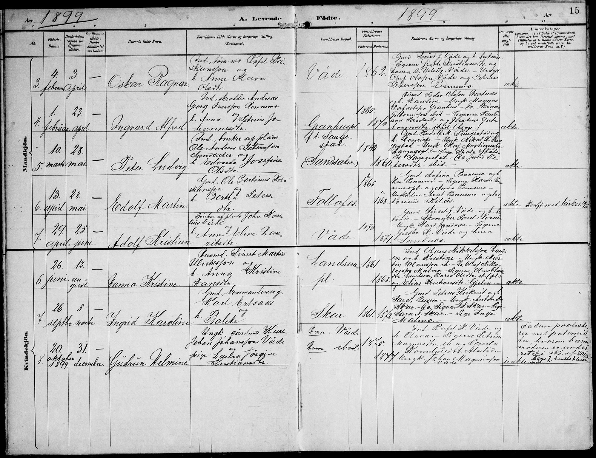 Ministerialprotokoller, klokkerbøker og fødselsregistre - Nord-Trøndelag, SAT/A-1458/745/L0430: Parish register (official) no. 745A02, 1895-1913, p. 15