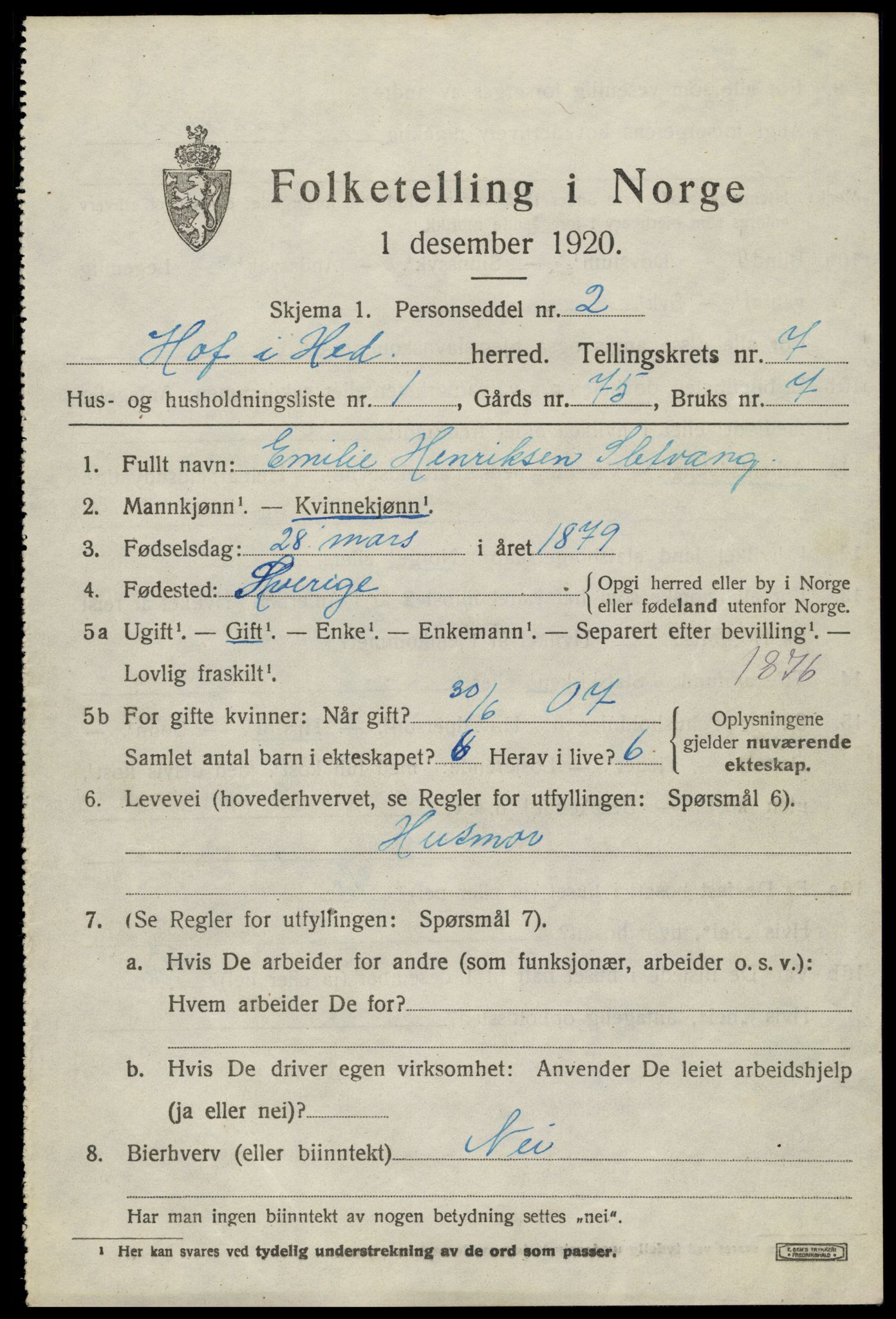 SAH, 1920 census for Hof, 1920, p. 7891