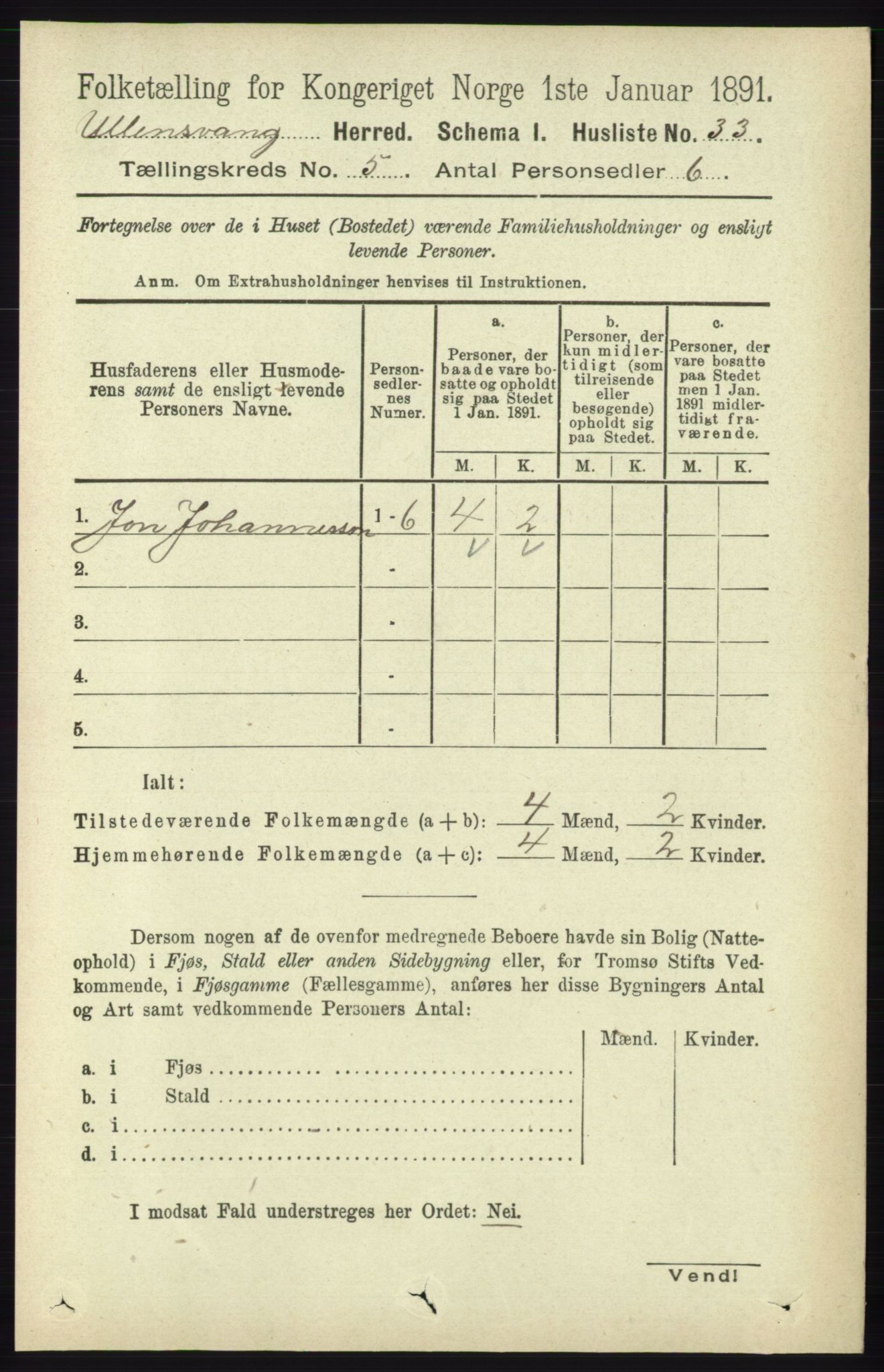 RA, 1891 census for 1230 Ullensvang, 1891, p. 1611