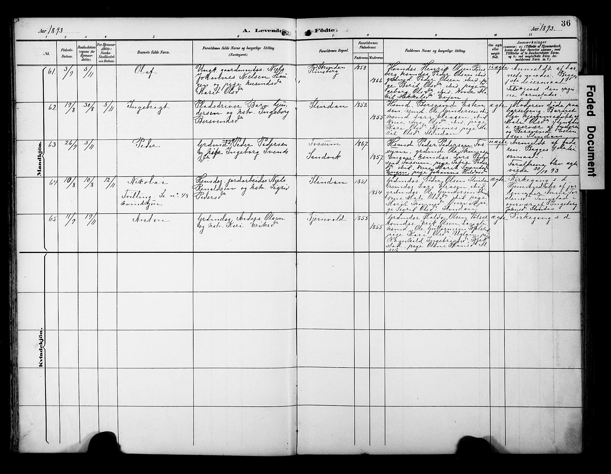 Ministerialprotokoller, klokkerbøker og fødselsregistre - Sør-Trøndelag, AV/SAT-A-1456/695/L1149: Parish register (official) no. 695A09, 1891-1902, p. 36