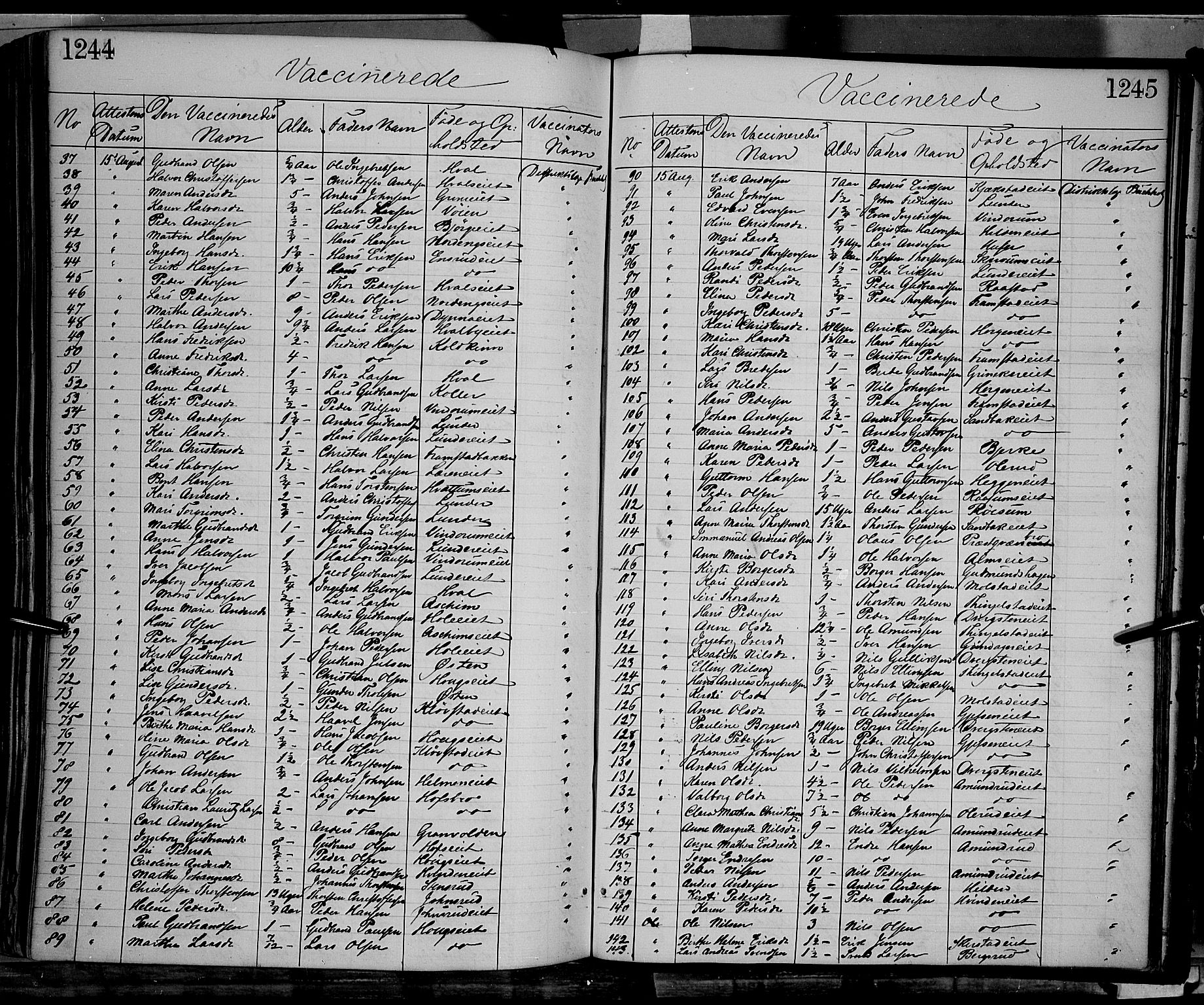 Gran prestekontor, SAH/PREST-112/H/Ha/Haa/L0012: Parish register (official) no. 12, 1856-1874, p. 1244-1245