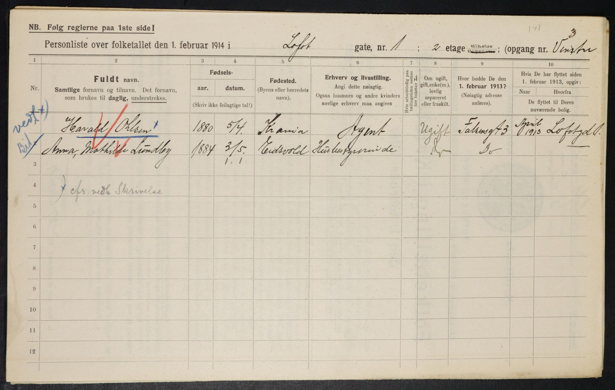 OBA, Municipal Census 1914 for Kristiania, 1914, p. 58277