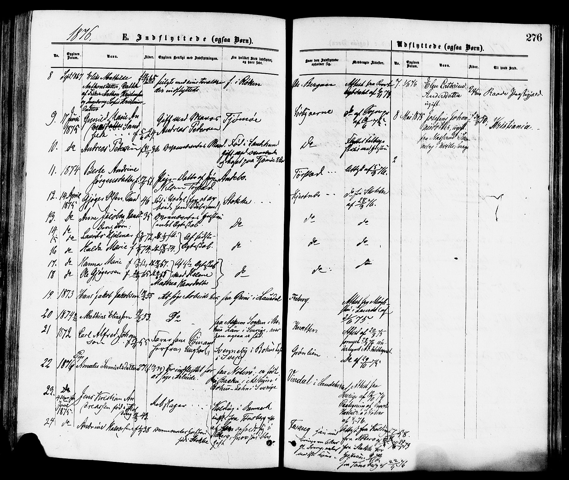 Sandar kirkebøker, AV/SAKO-A-243/F/Fa/L0011: Parish register (official) no. 11, 1872-1882, p. 276