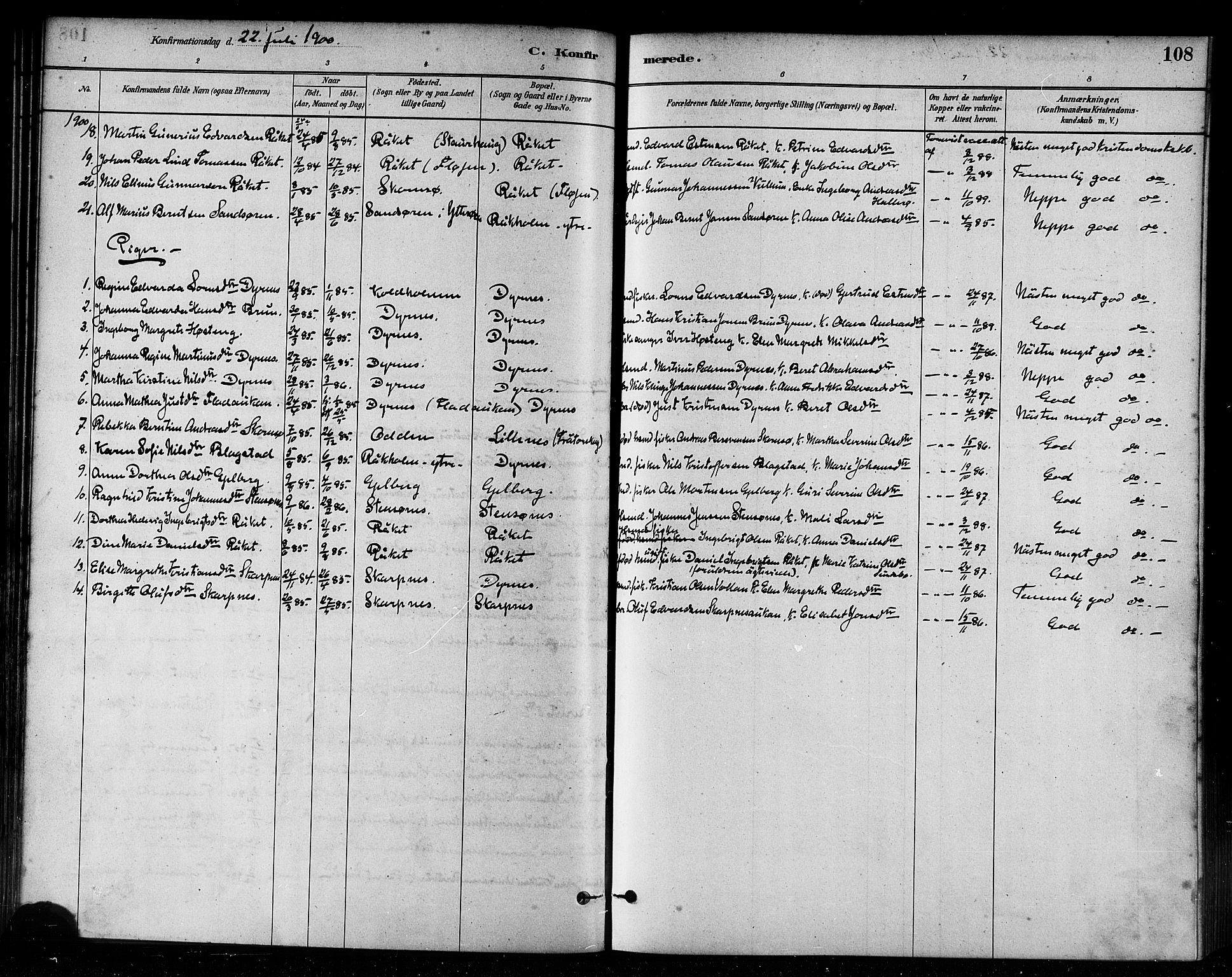 Ministerialprotokoller, klokkerbøker og fødselsregistre - Møre og Romsdal, AV/SAT-A-1454/582/L0947: Parish register (official) no. 582A01, 1880-1900, p. 108