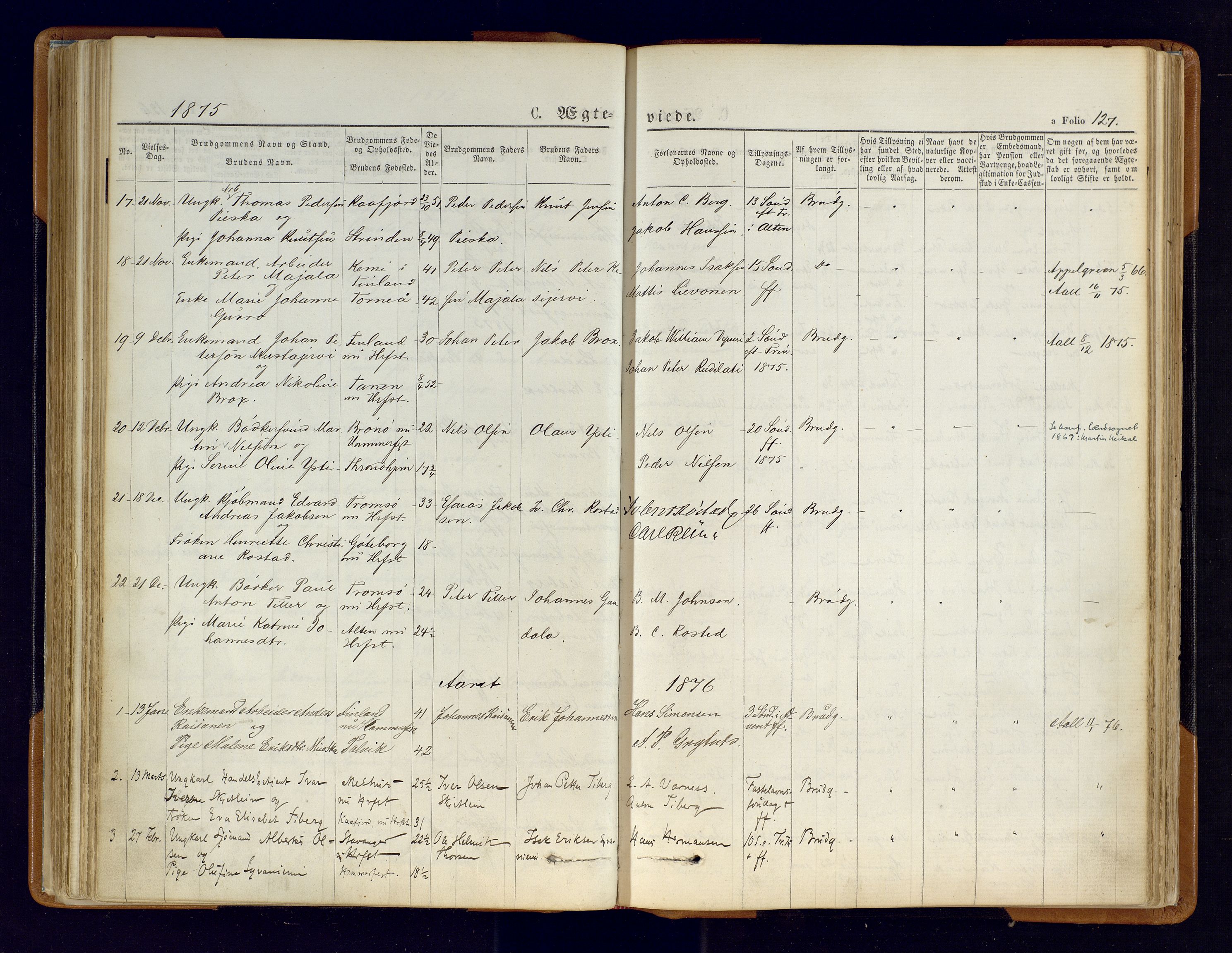 Hammerfest sokneprestkontor, AV/SATØ-S-1347/H/Ha/L0006.kirke: Parish register (official) no. 6, 1869-1877, p. 127