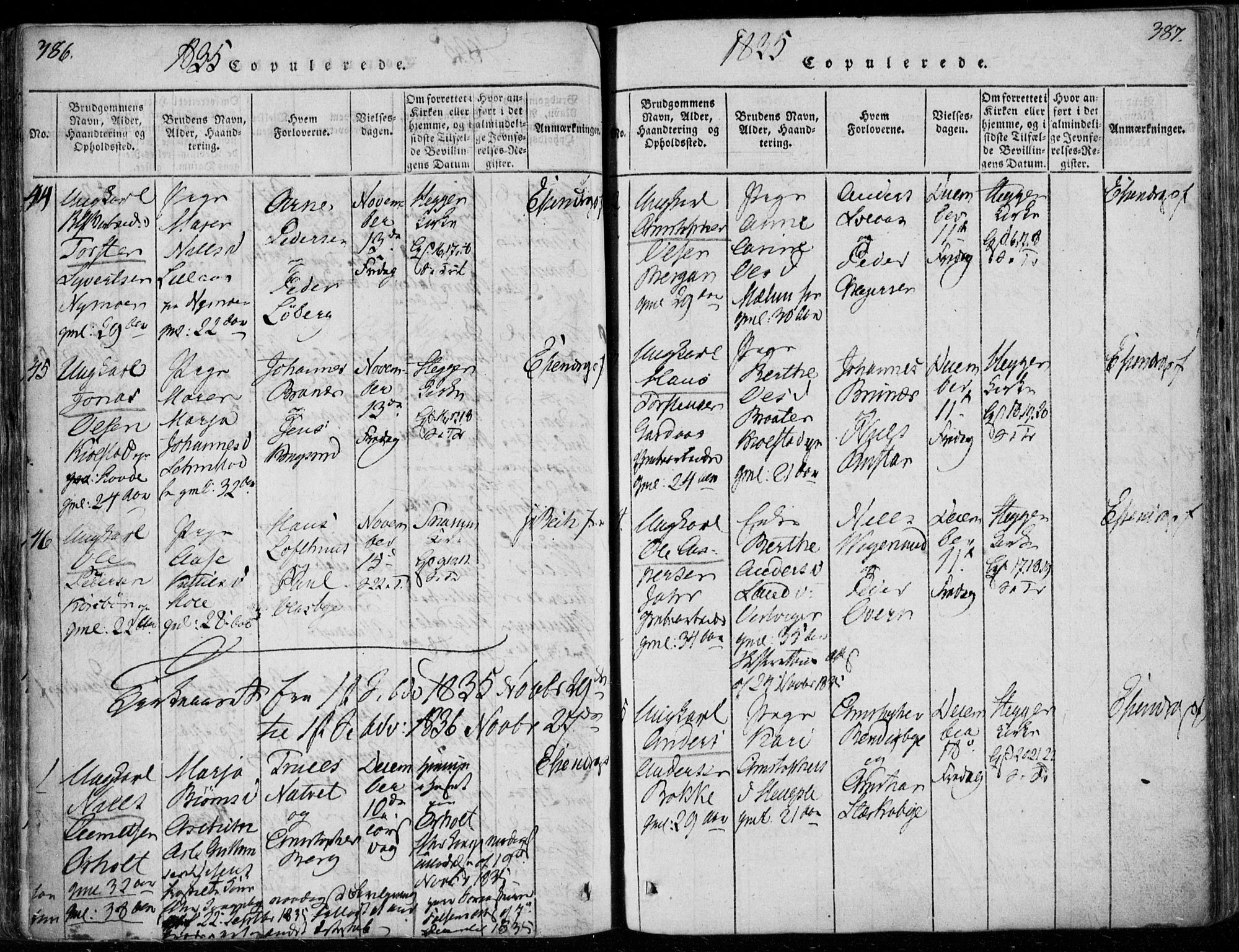 Modum kirkebøker, AV/SAKO-A-234/F/Fa/L0006: Parish register (official) no. 6, 1832-1841, p. 386-387