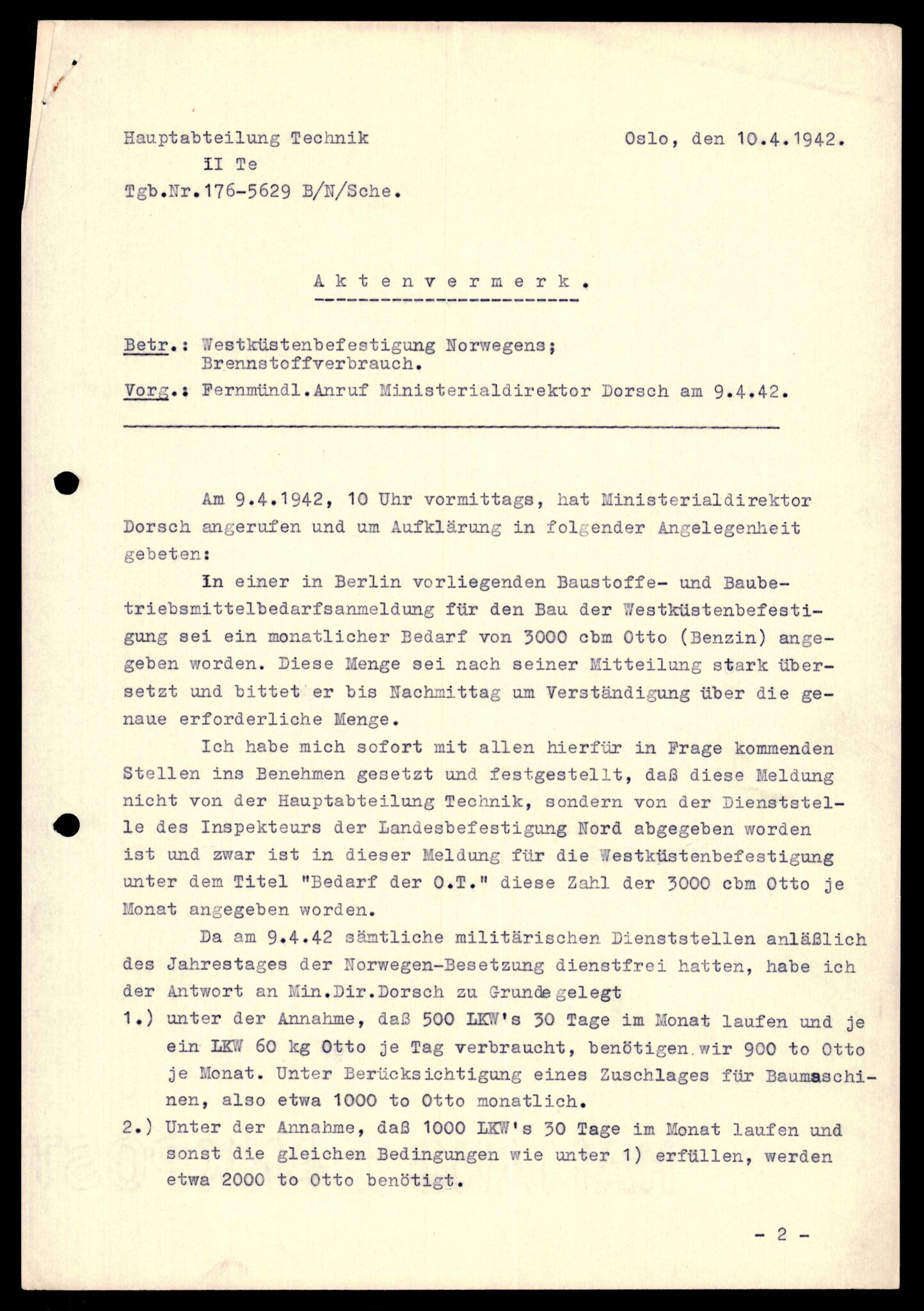 Forsvarets Overkommando. 2 kontor. Arkiv 11.4. Spredte tyske arkivsaker, AV/RA-RAFA-7031/D/Dar/Darb/L0001: Reichskommissariat - Hauptabteilung Technik und Verkehr, 1940-1944, p. 116