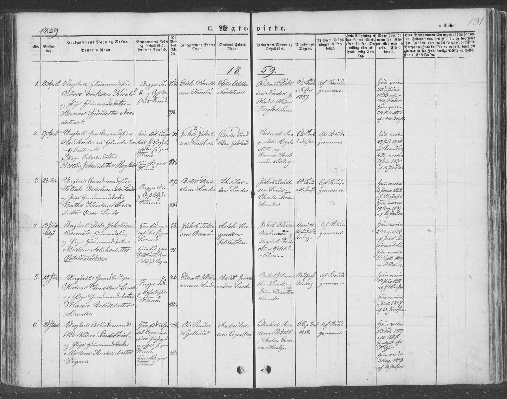 Finnøy sokneprestkontor, SAST/A-101825/H/Ha/Haa/L0007: Parish register (official) no. A 7, 1847-1862, p. 131