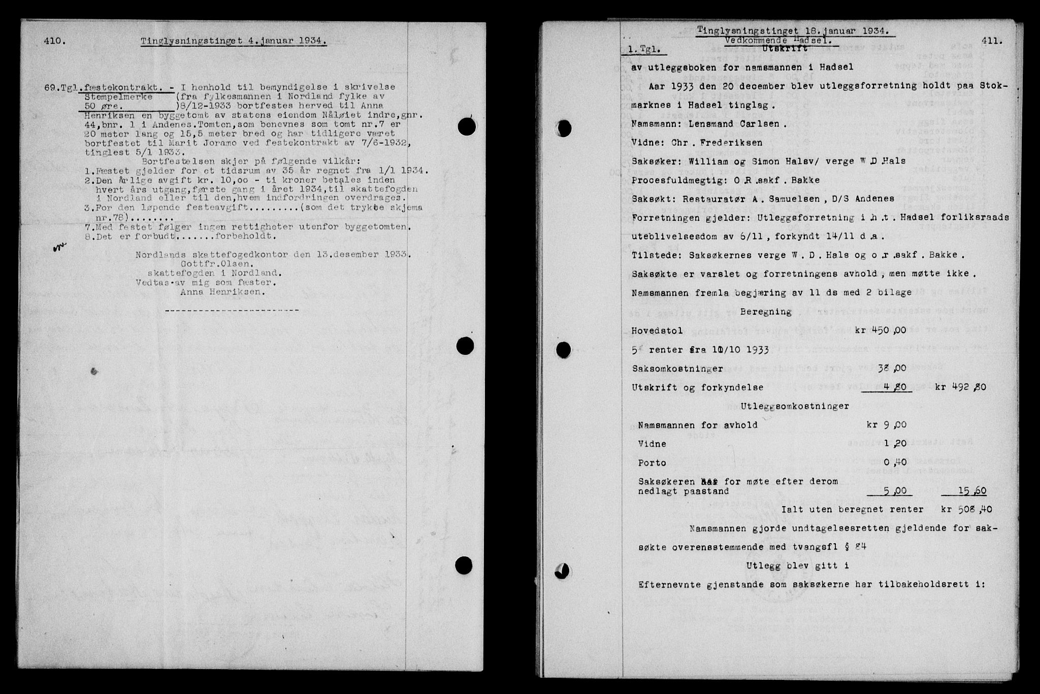 Vesterålen sorenskriveri, SAT/A-4180/1/2/2Ca/L0059: Mortgage book no. 52, 1933-1934, Deed date: 18.01.1934