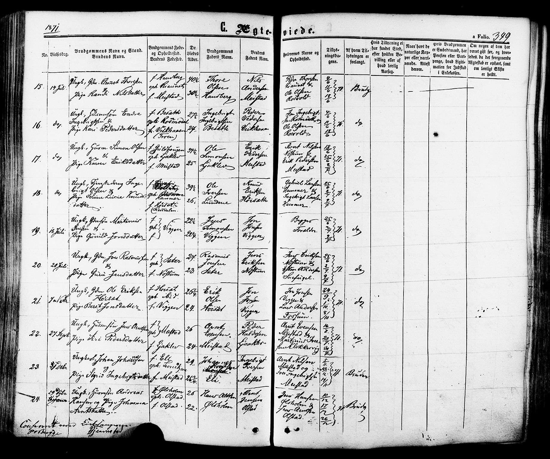 Ministerialprotokoller, klokkerbøker og fødselsregistre - Sør-Trøndelag, SAT/A-1456/665/L0772: Parish register (official) no. 665A07, 1856-1878, p. 349