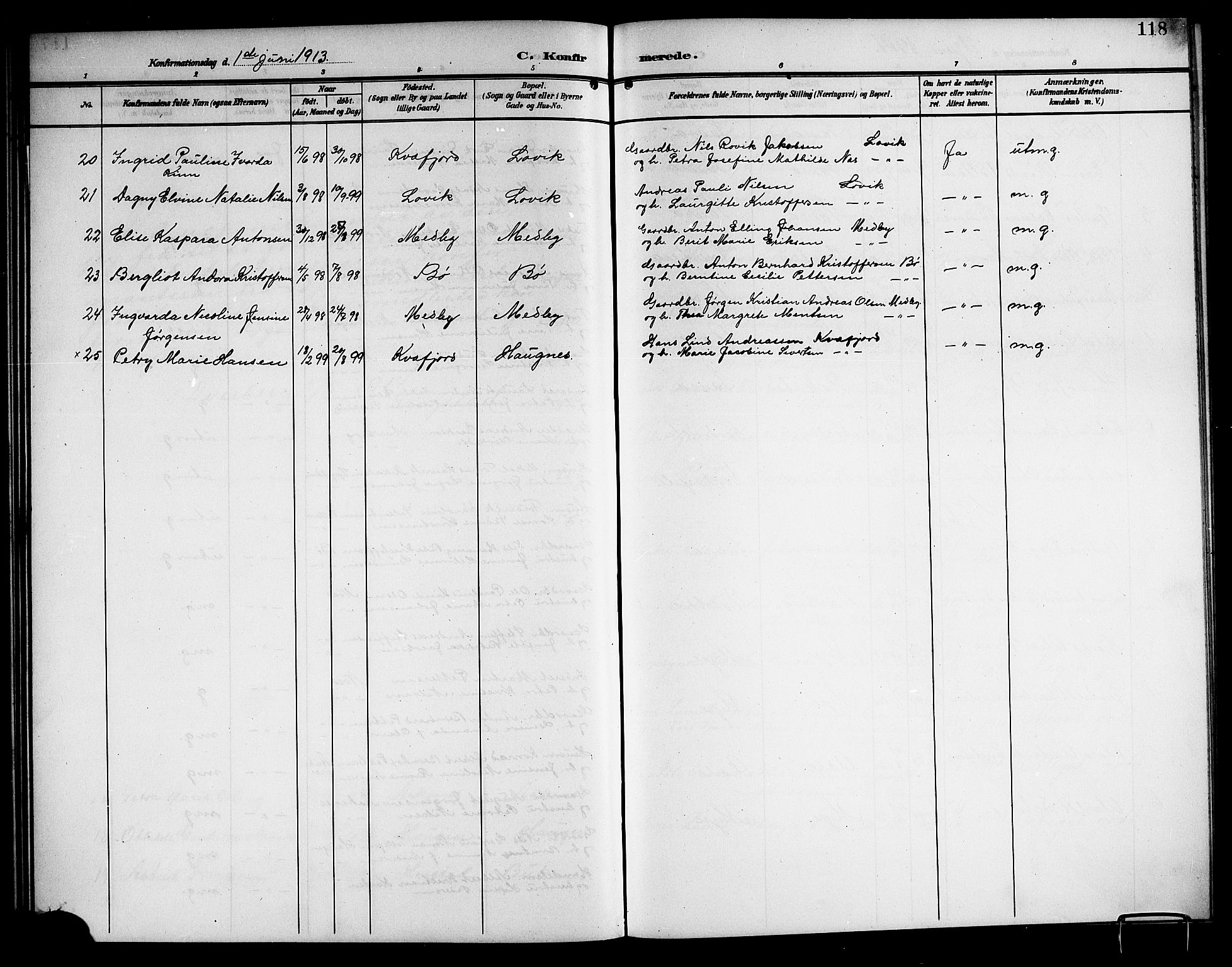 Ministerialprotokoller, klokkerbøker og fødselsregistre - Nordland, SAT/A-1459/897/L1414: Parish register (copy) no. 897C04, 1904-1915, p. 118