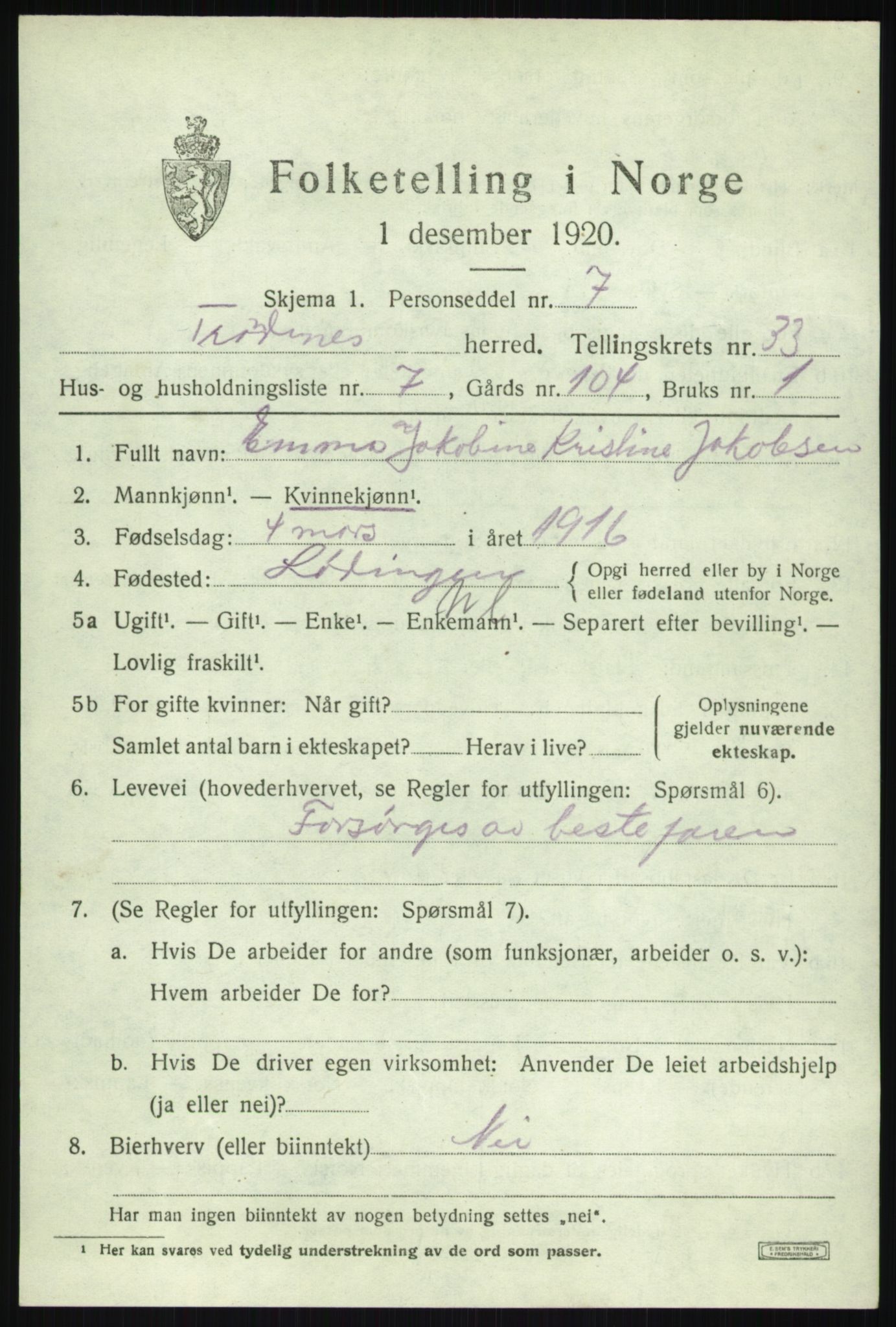 SATØ, 1920 census for Trondenes, 1920, p. 22463