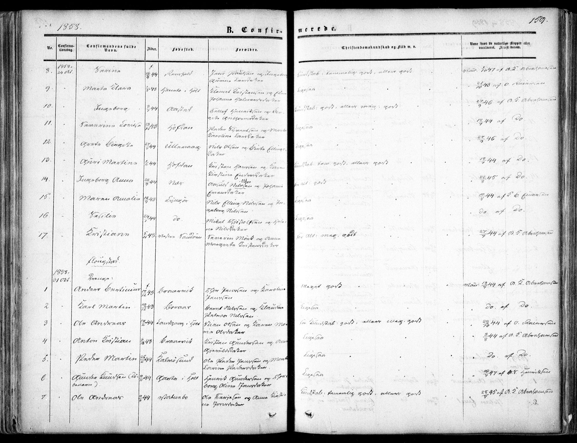 Dypvåg sokneprestkontor, SAK/1111-0007/F/Fa/Faa/L0006: Parish register (official) no. A 6, 1855-1872, p. 159