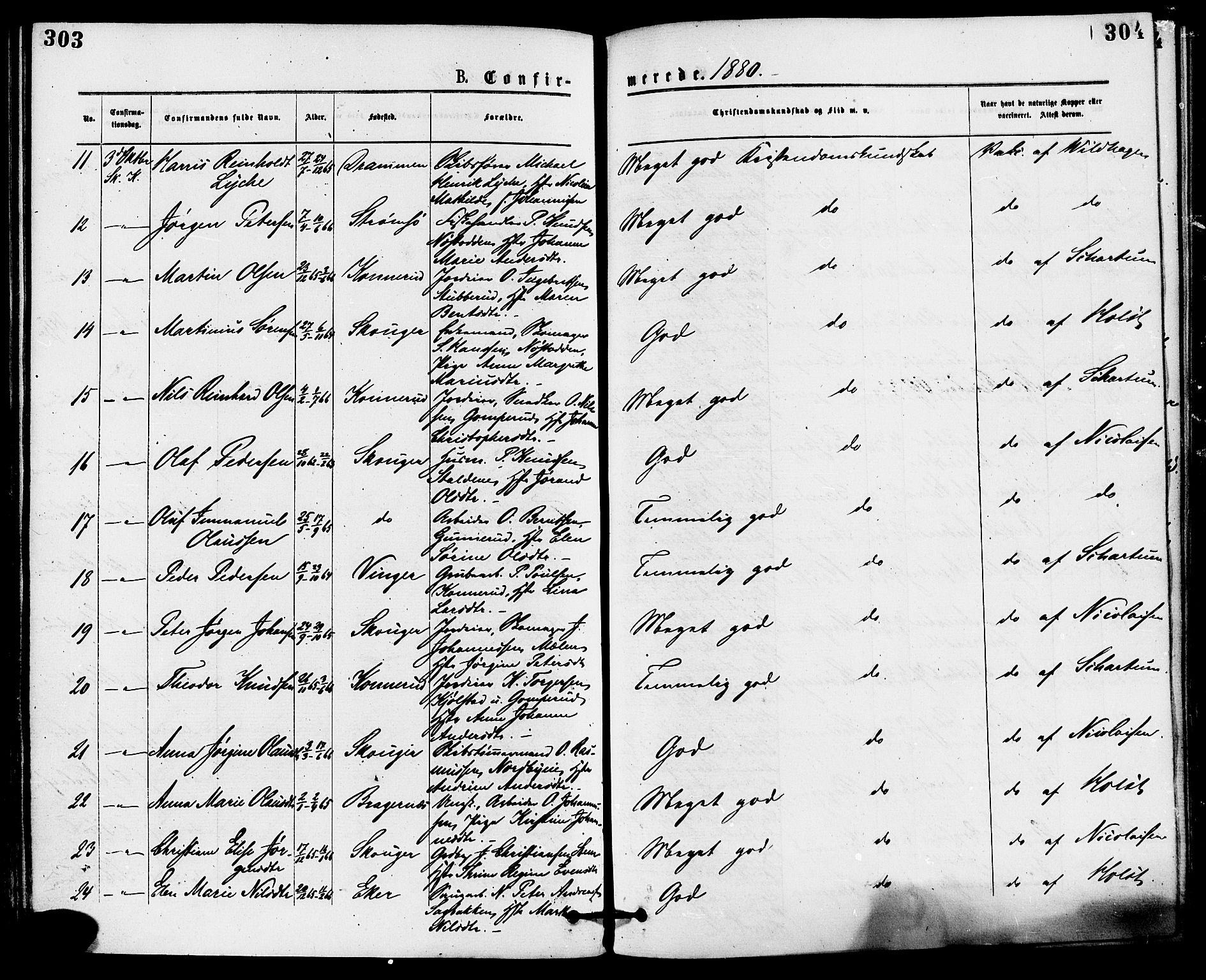 Skoger kirkebøker, AV/SAKO-A-59/F/Fa/L0005: Parish register (official) no. I 5, 1873-1884, p. 303-304