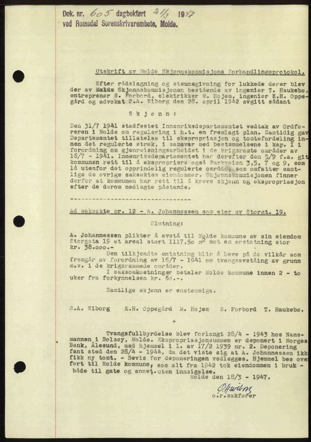 Romsdal sorenskriveri, SAT/A-4149/1/2/2C: Mortgage book no. A22, 1947-1947, Diary no: : 605/1947