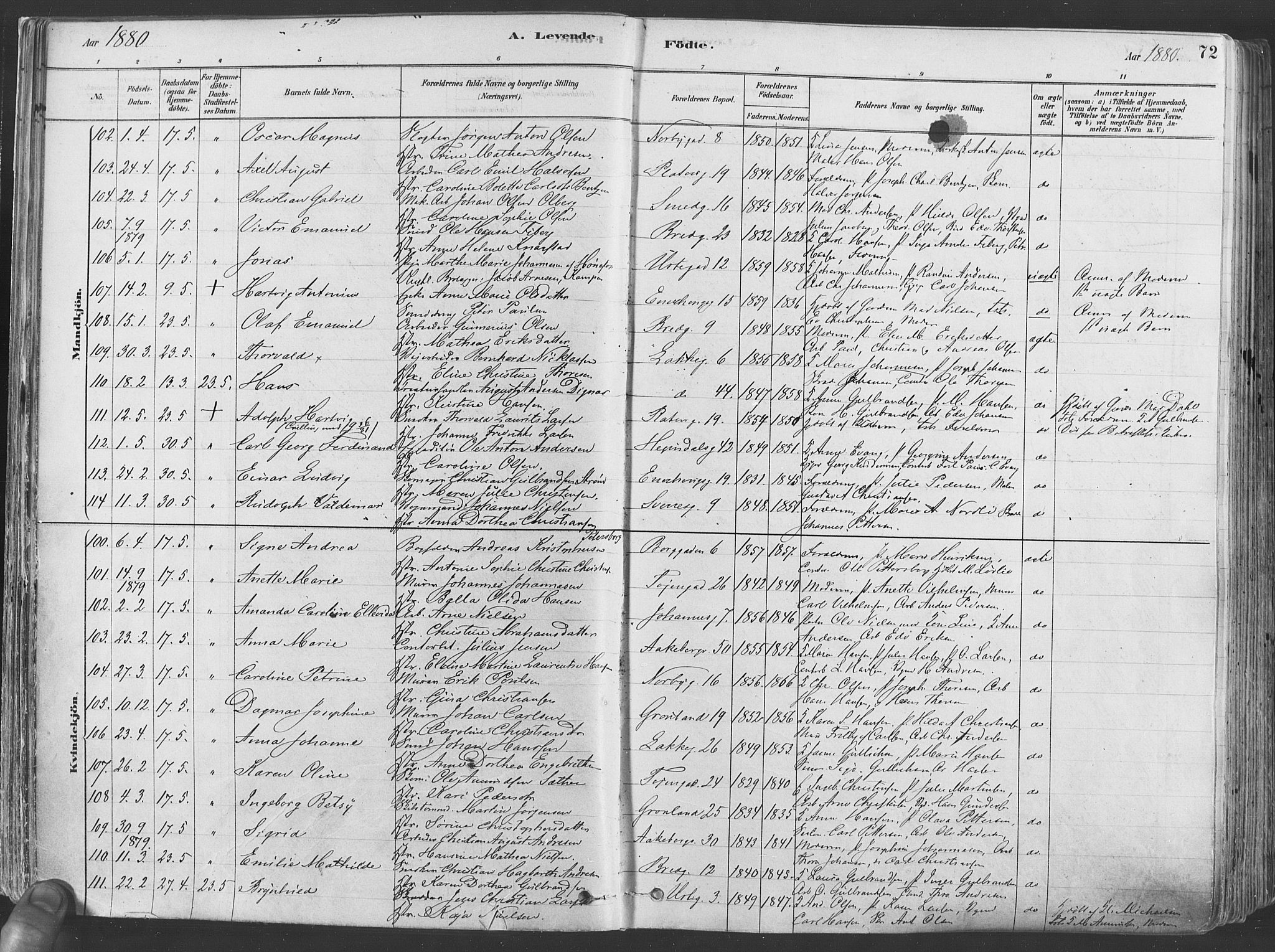 Grønland prestekontor Kirkebøker, AV/SAO-A-10848/F/Fa/L0007: Parish register (official) no. 7, 1878-1888, p. 72