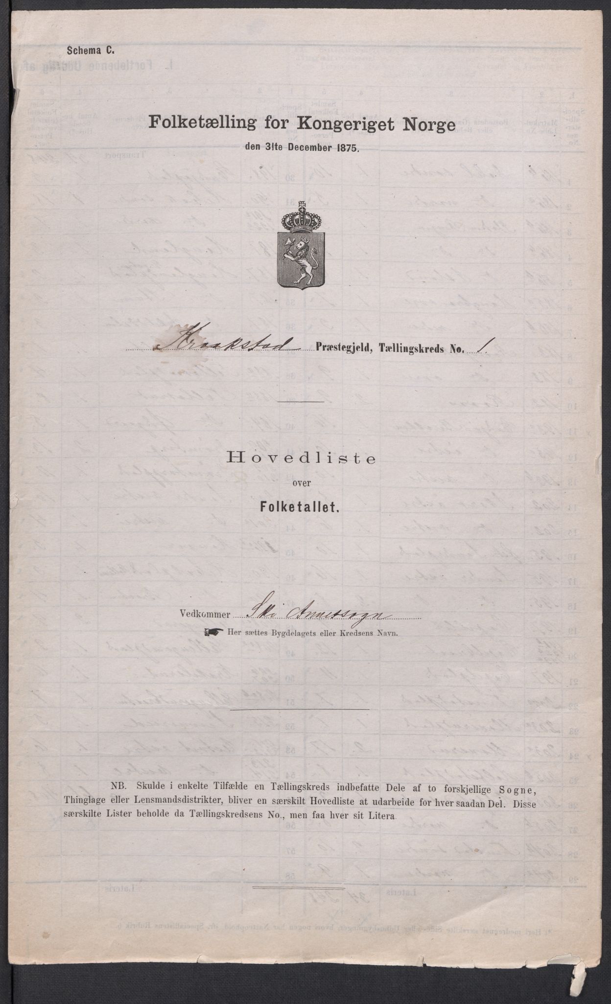 RA, 1875 census for 0212P Kråkstad, 1875, p. 1