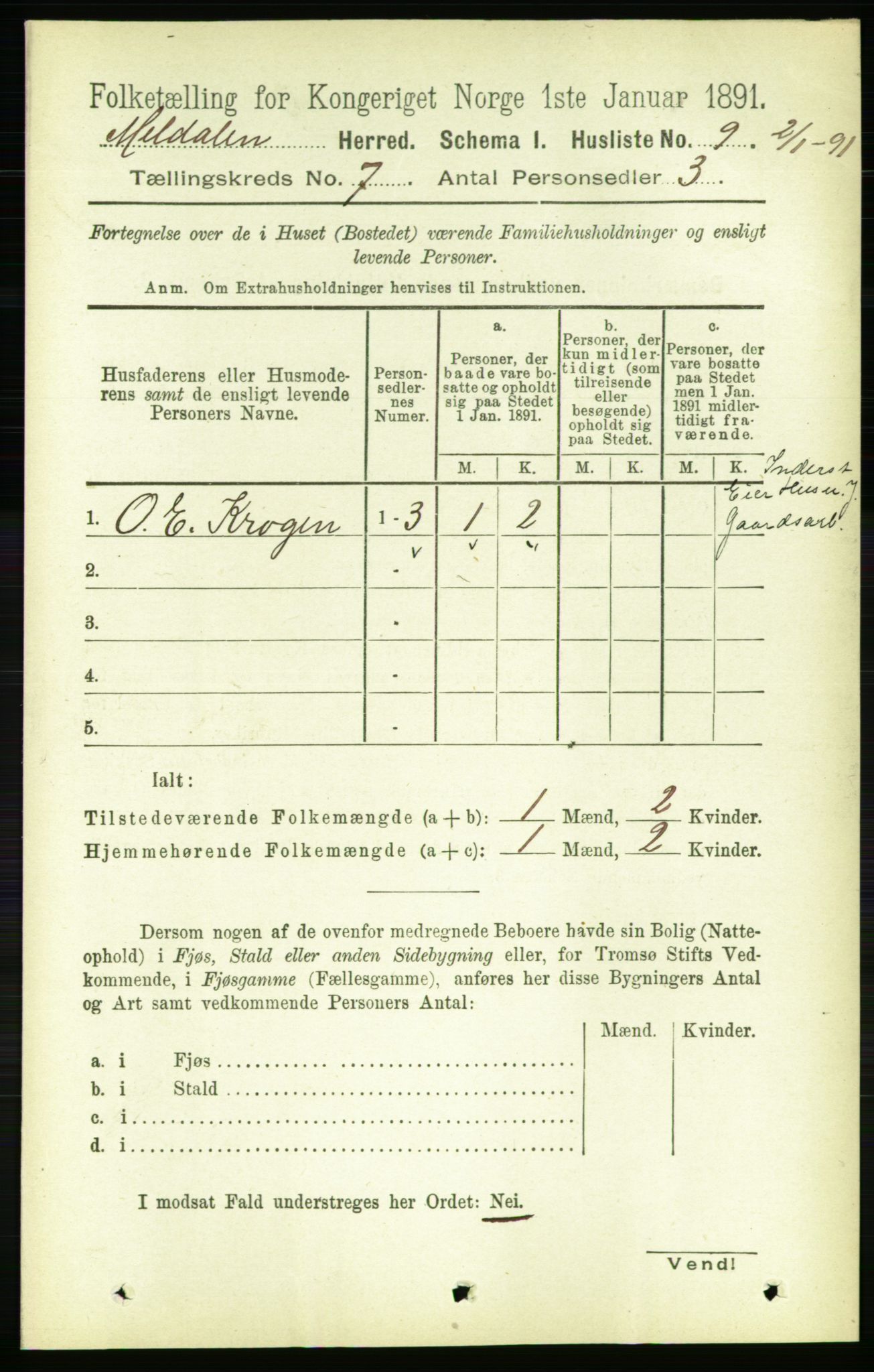 RA, 1891 census for 1636 Meldal, 1891, p. 3339