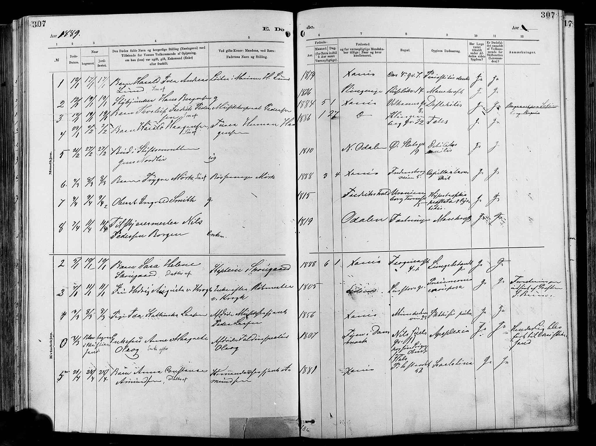 Garnisonsmenigheten Kirkebøker, AV/SAO-A-10846/F/Fa/L0012: Parish register (official) no. 12, 1880-1893, p. 307