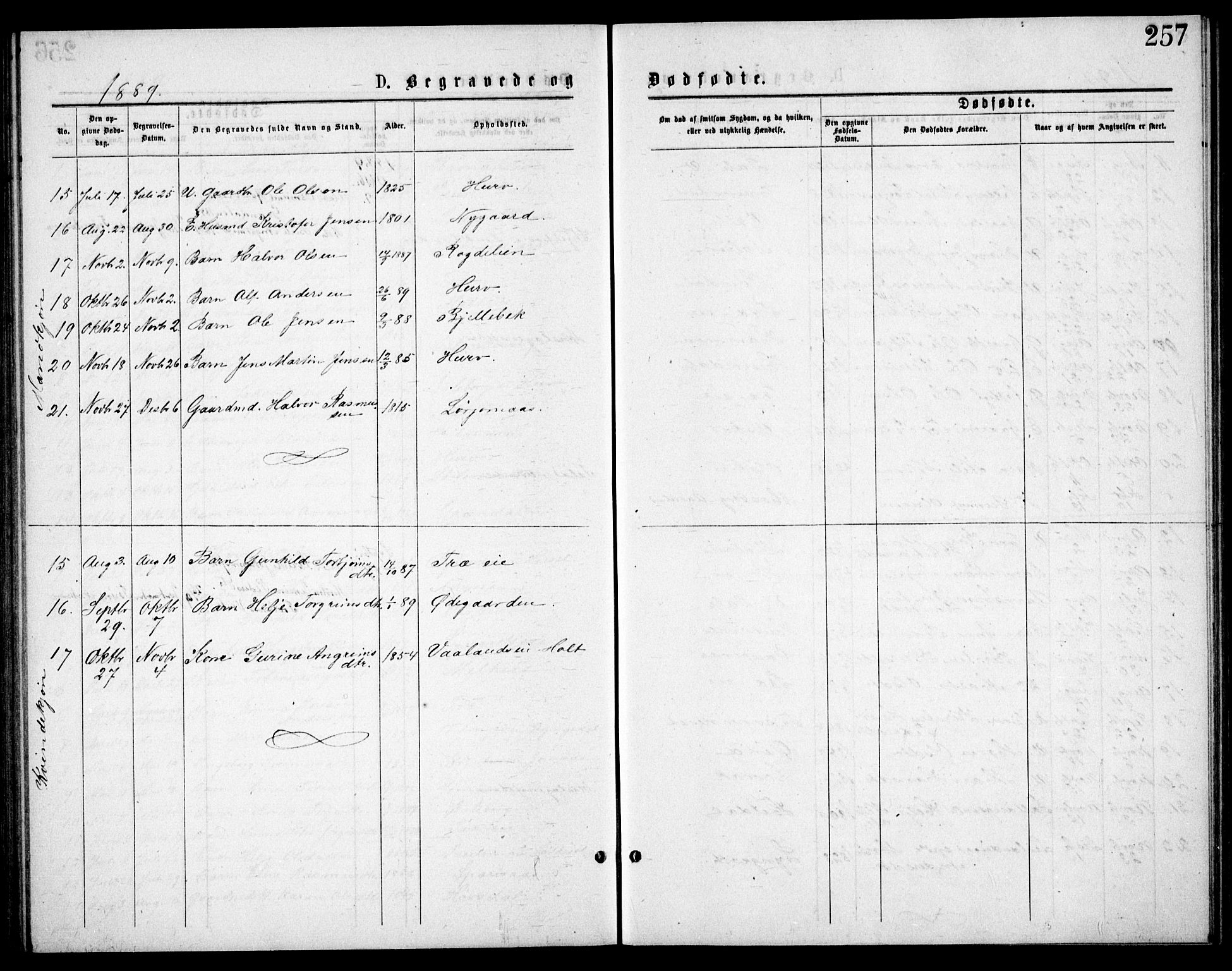 Froland sokneprestkontor, AV/SAK-1111-0013/F/Fb/L0009: Parish register (copy) no. B 9, 1875-1893, p. 257