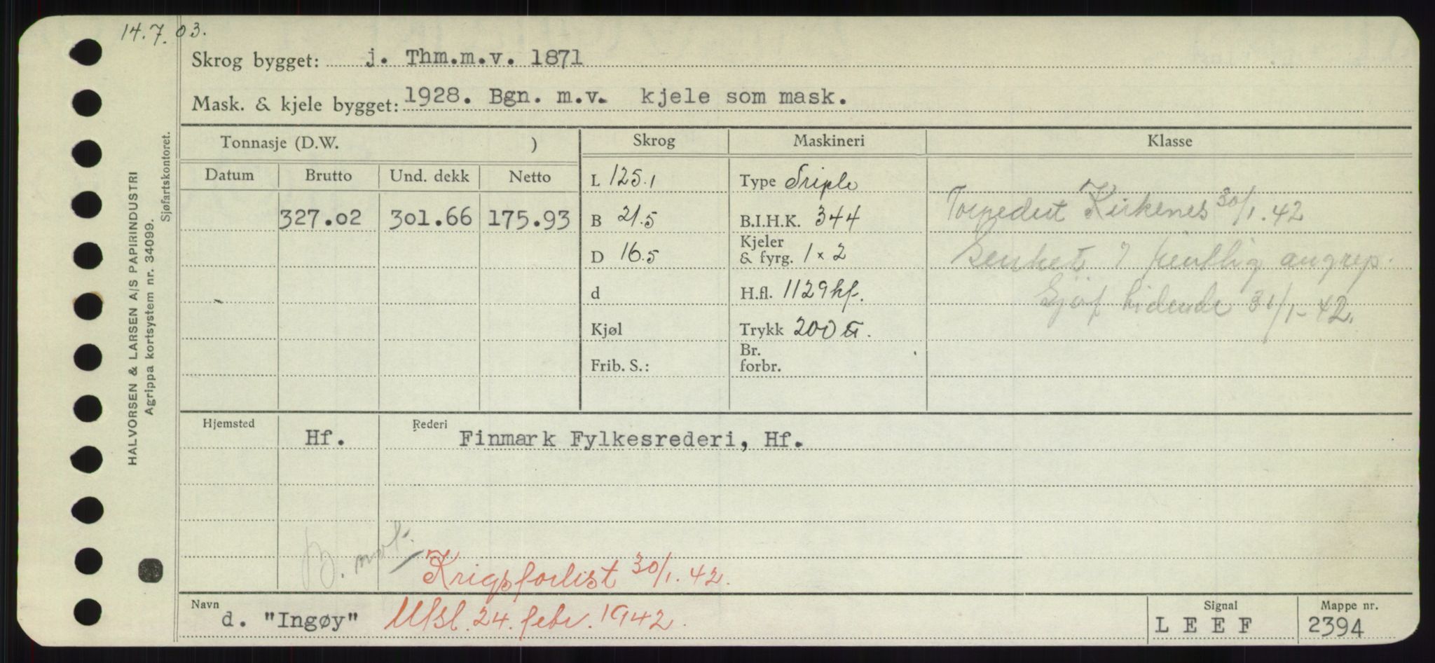 Sjøfartsdirektoratet med forløpere, Skipsmålingen, AV/RA-S-1627/H/Hd/L0018: Fartøy, I, p. 205