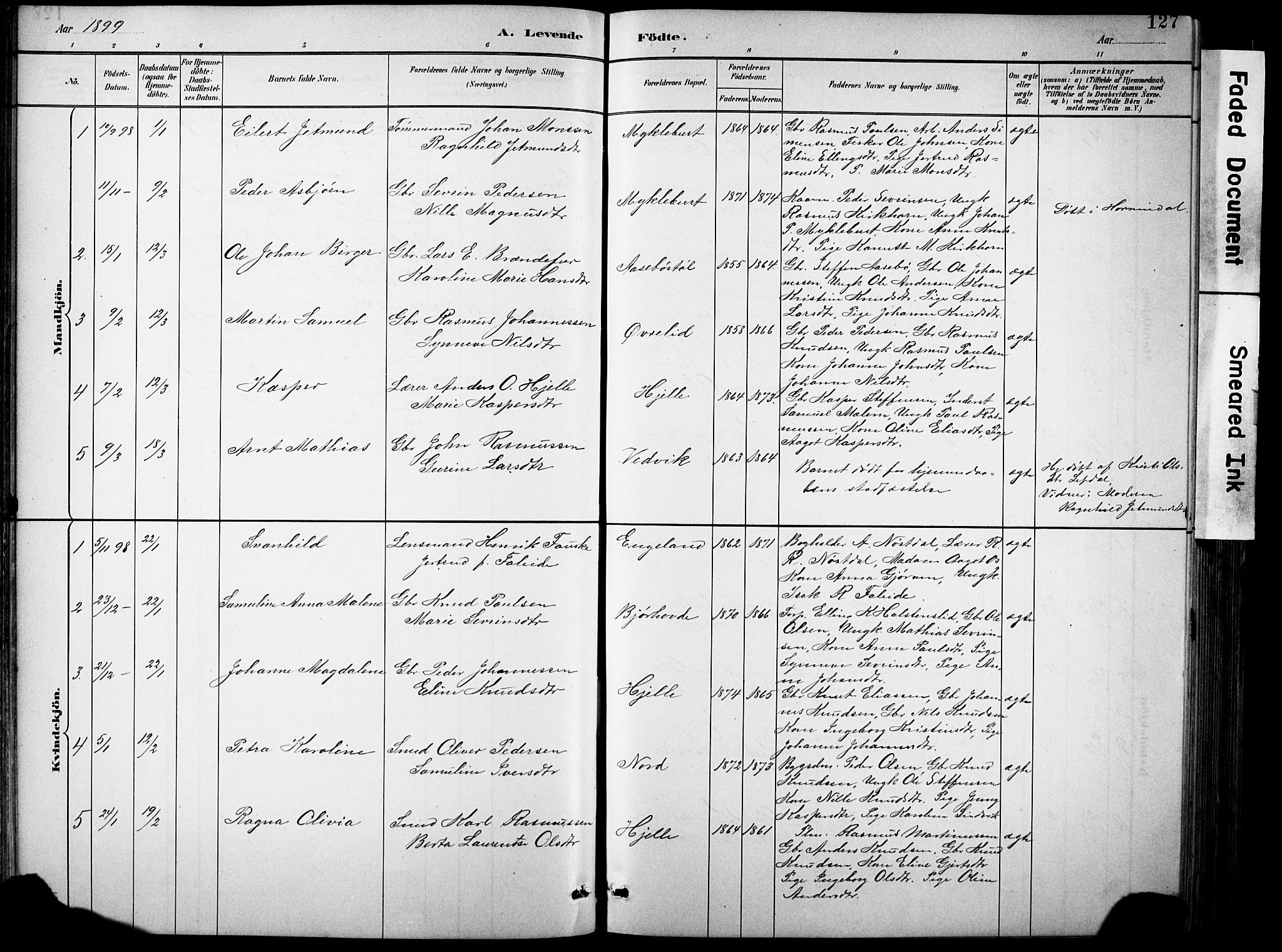 Eid sokneprestembete, SAB/A-82301/H/Hab/Habb/L0002: Parish register (copy) no. B 2, 1882-1907, p. 127