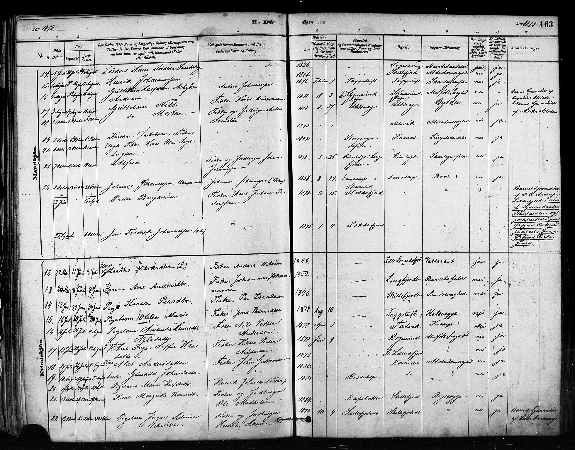 Talvik sokneprestkontor, SATØ/S-1337/H/Ha/L0012kirke: Parish register (official) no. 12, 1878-1886, p. 163