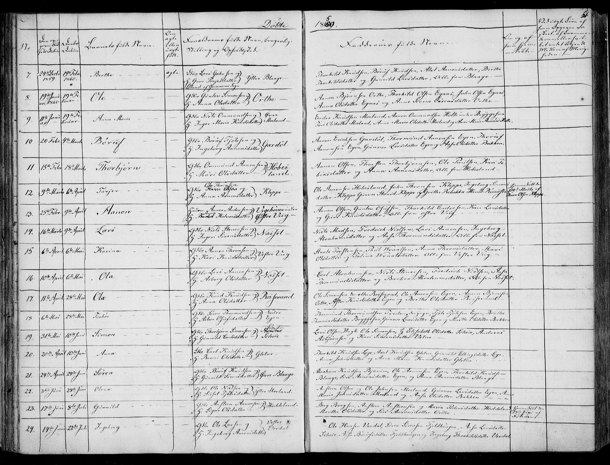 Hægebostad sokneprestkontor, AV/SAK-1111-0024/F/Fa/Fab/L0002: Parish register (official) no. A 2, 1836-1872, p. 51