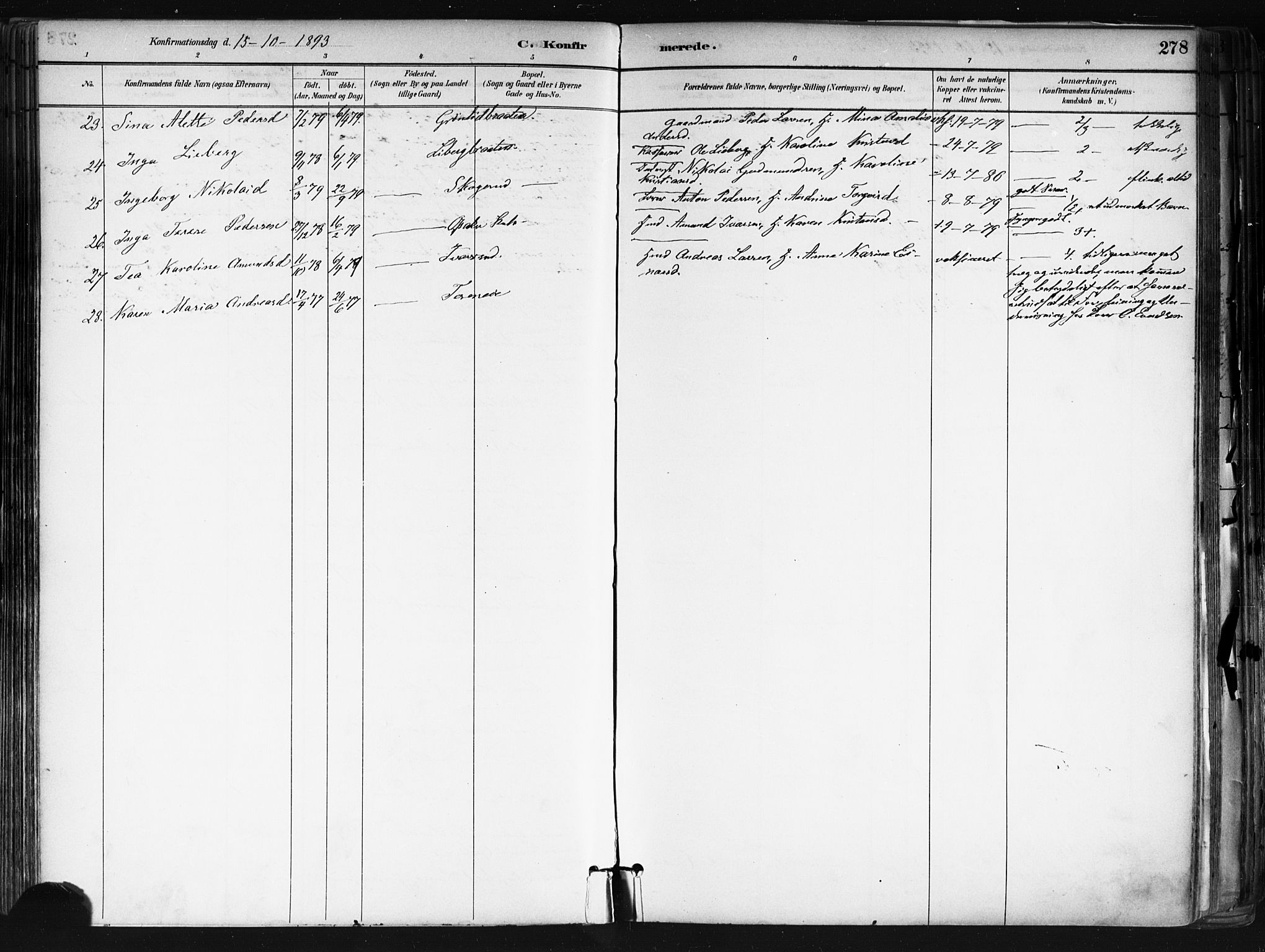 Nes prestekontor Kirkebøker, AV/SAO-A-10410/F/Fa/L0010: Parish register (official) no. I 10, 1883-1898, p. 278