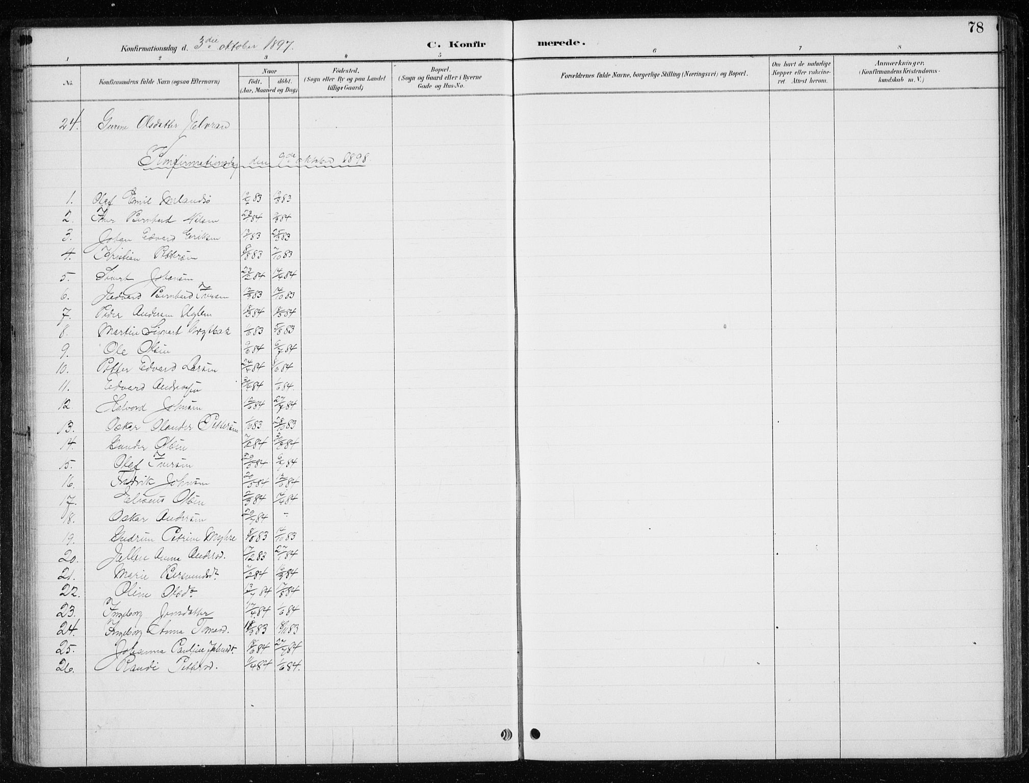 Ministerialprotokoller, klokkerbøker og fødselsregistre - Nord-Trøndelag, SAT/A-1458/710/L0096: Parish register (copy) no. 710C01, 1892-1925, p. 78