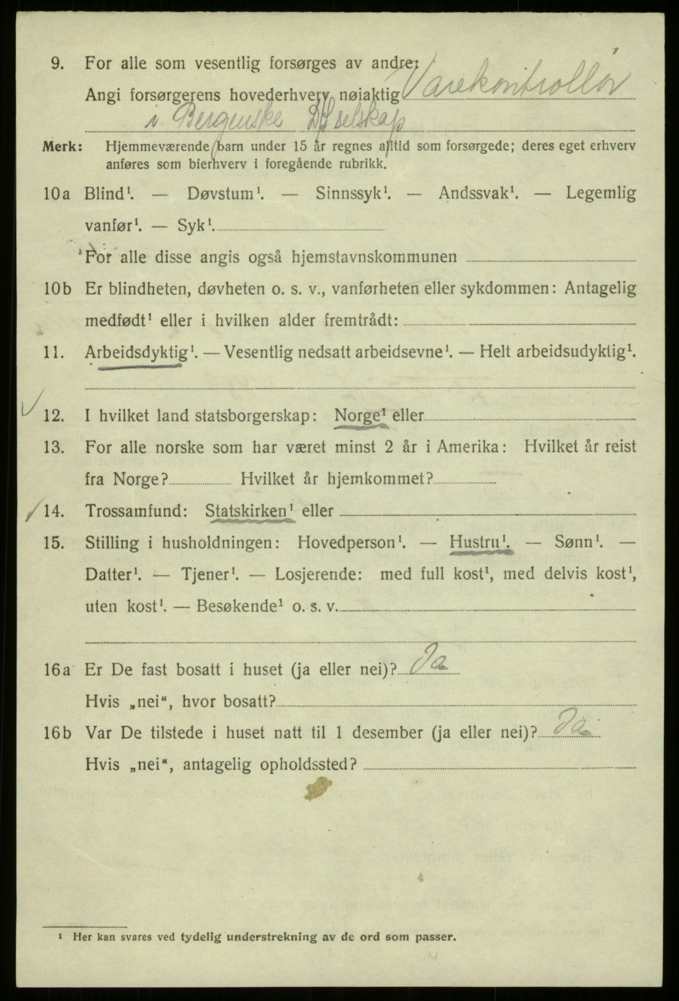 SAB, 1920 census for Bergen, 1920, p. 190549