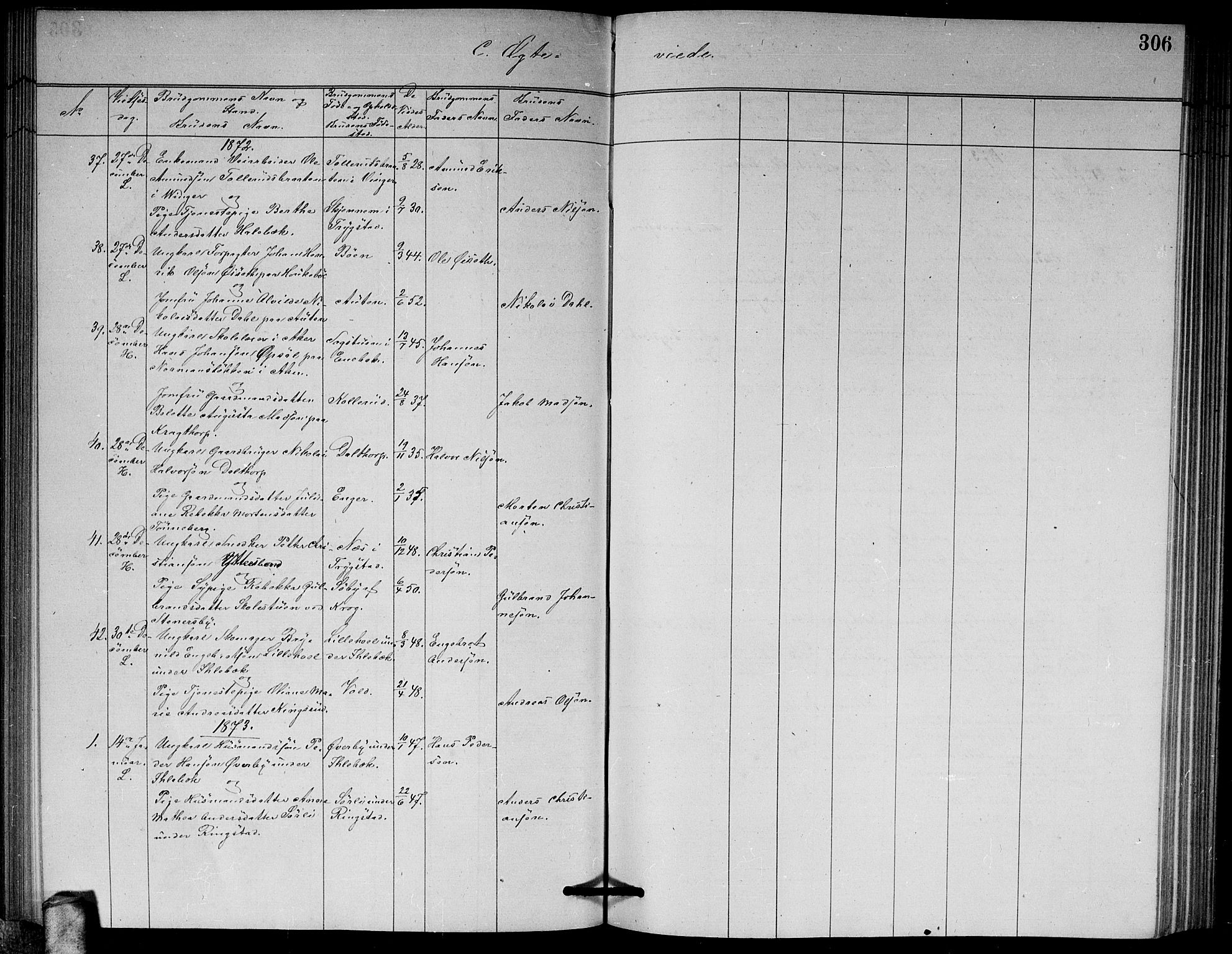 Høland prestekontor Kirkebøker, AV/SAO-A-10346a/G/Ga/L0006: Parish register (copy) no. I 6, 1869-1879, p. 306