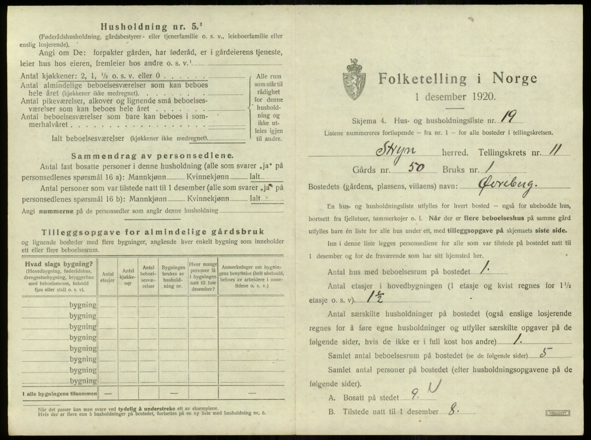 SAB, 1920 census for Stryn, 1920, p. 745