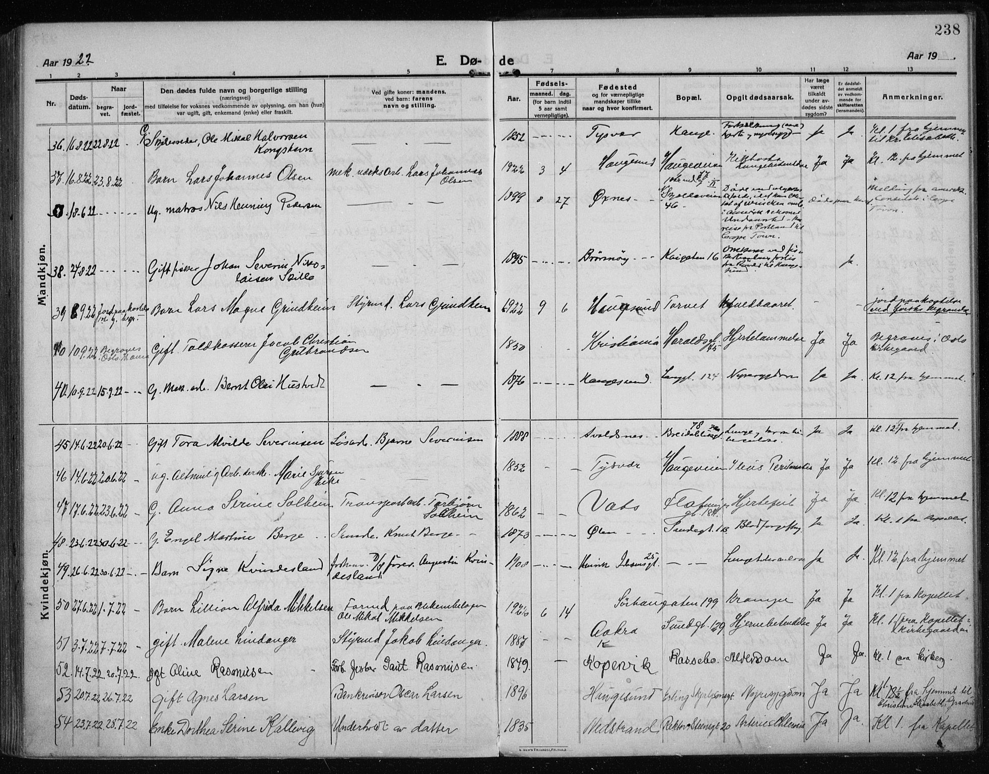 Haugesund sokneprestkontor, SAST/A -101863/H/Ha/Haa/L0009: Parish register (official) no. A 9, 1914-1929, p. 238