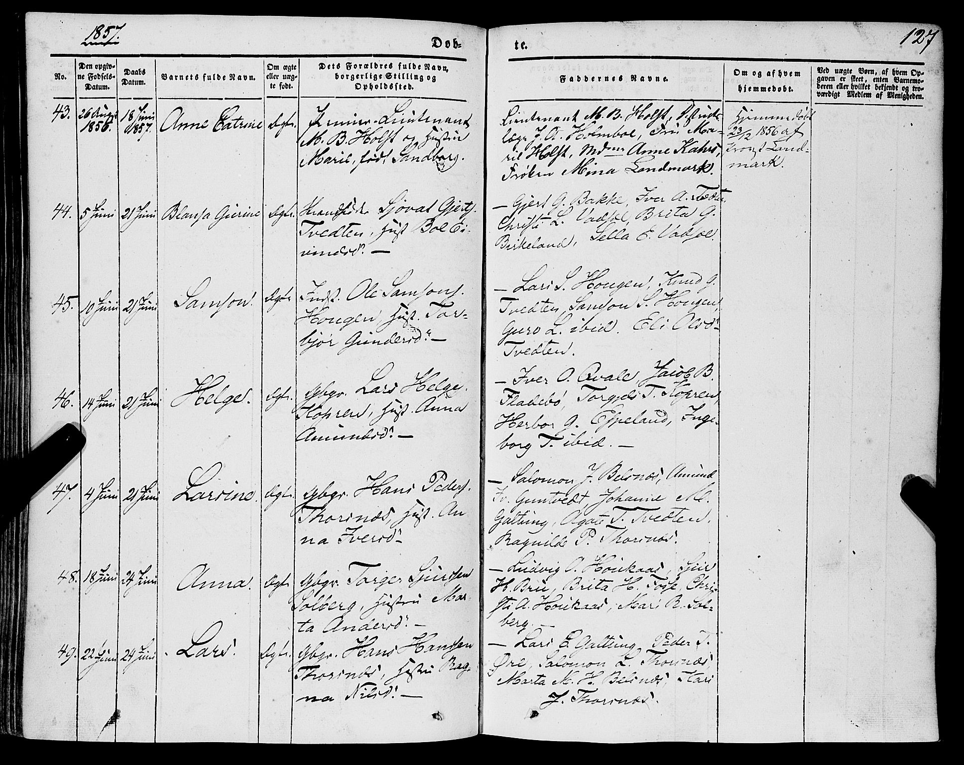 Strandebarm sokneprestembete, SAB/A-78401/H/Haa: Parish register (official) no. A 7, 1844-1872, p. 127