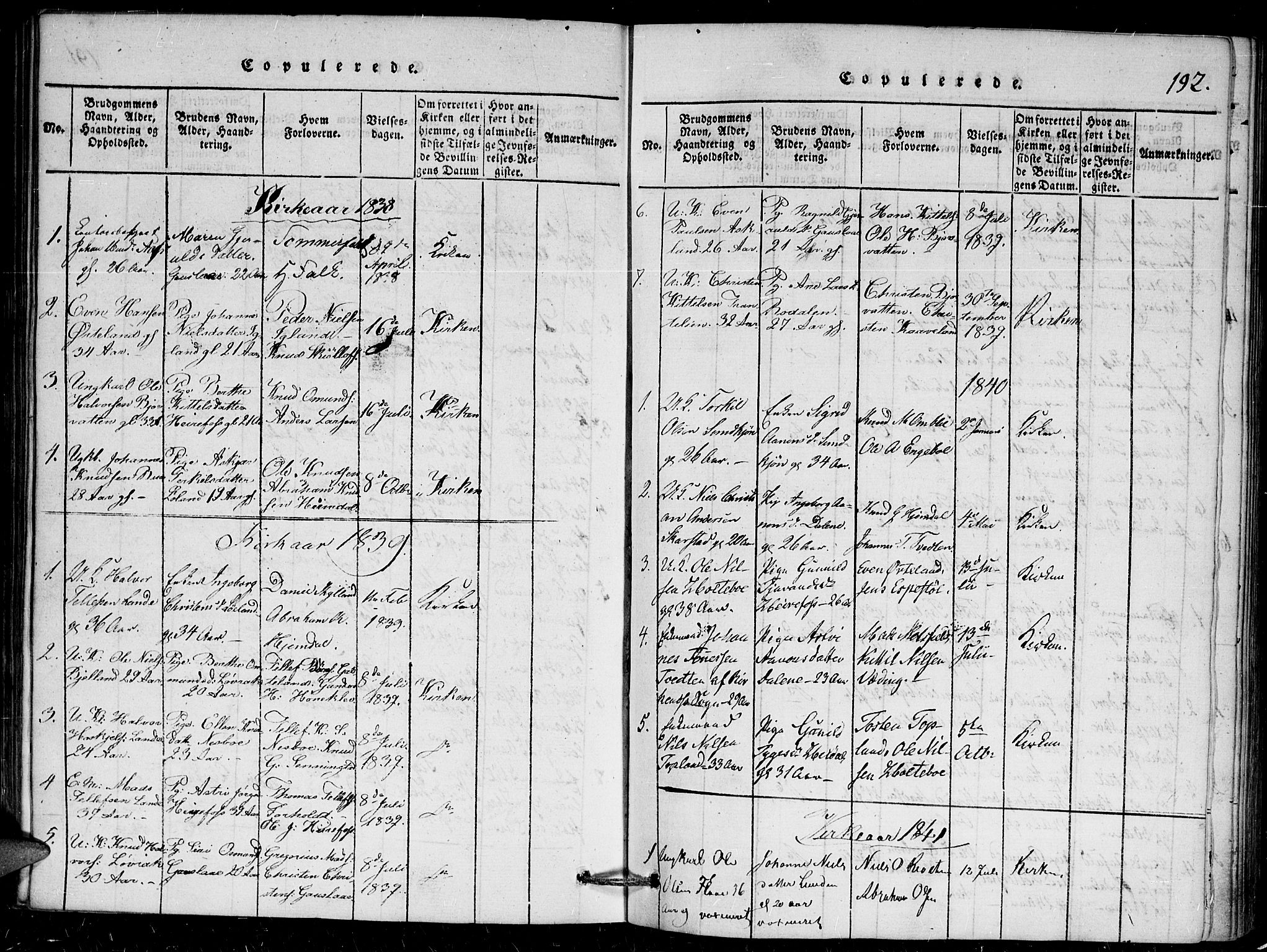 Herefoss sokneprestkontor, AV/SAK-1111-0019/F/Fa/Faa/L0001: Parish register (official) no. A 1, 1816-1860, p. 192