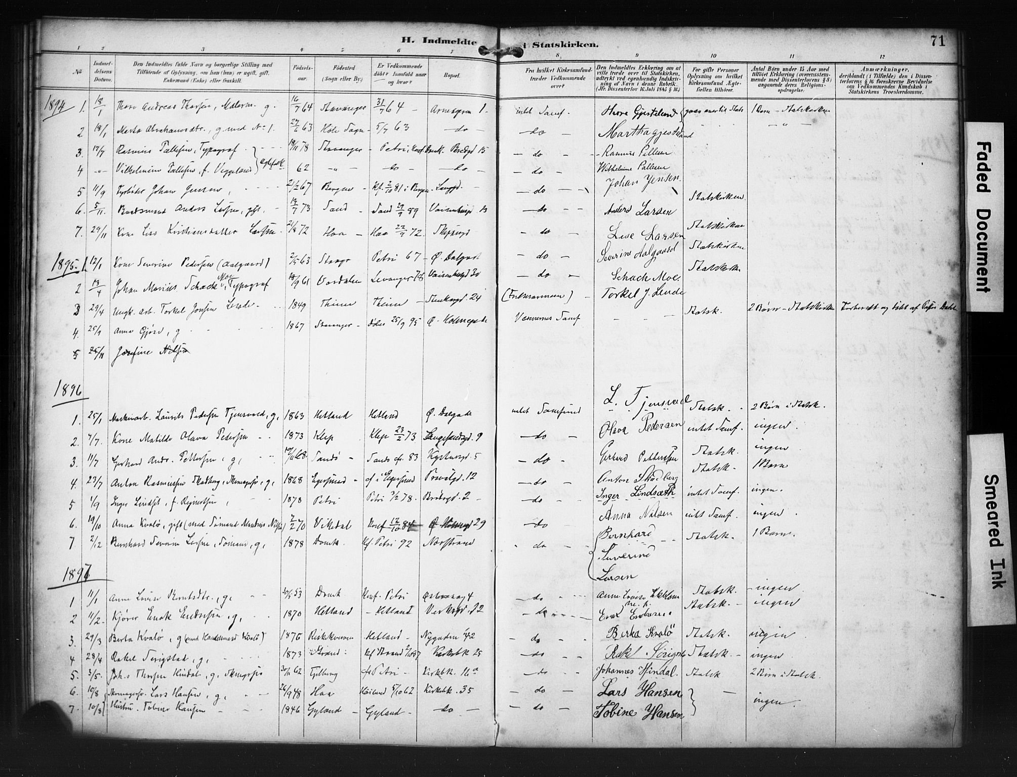 St. Petri sokneprestkontor, AV/SAST-A-101813/001/30/30BA/L0020: Parish register (official) no. A 18, 1893-1928, p. 71