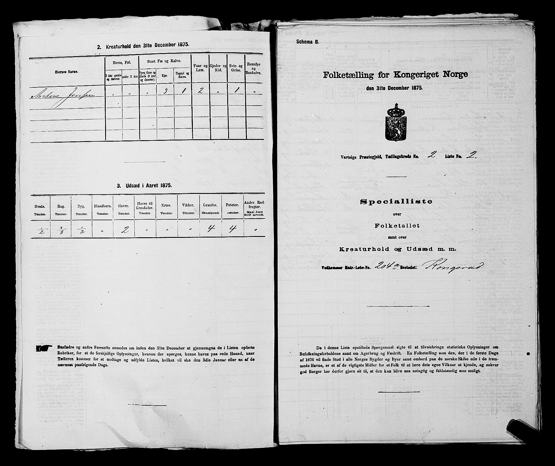 RA, 1875 census for 0114P Varteig, 1875, p. 186